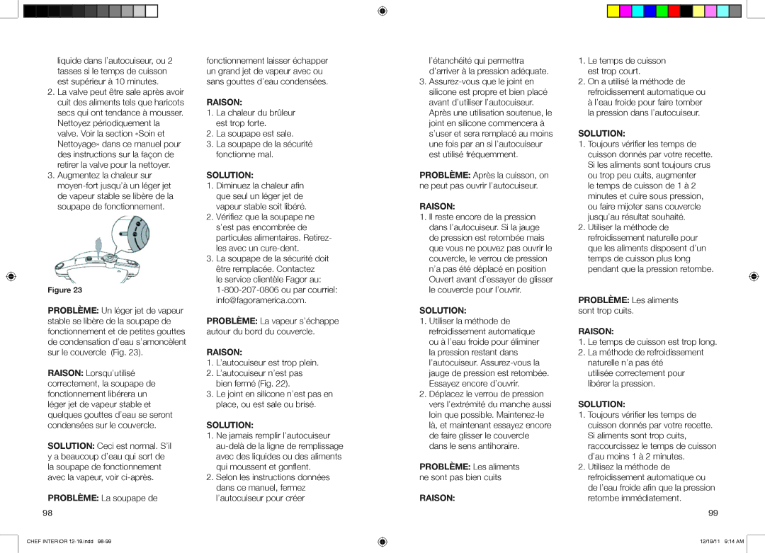 Fagor America 918010053, 918010052, 918010051 user manual PROBLèME Les aliments ne sont pas bien cuits 