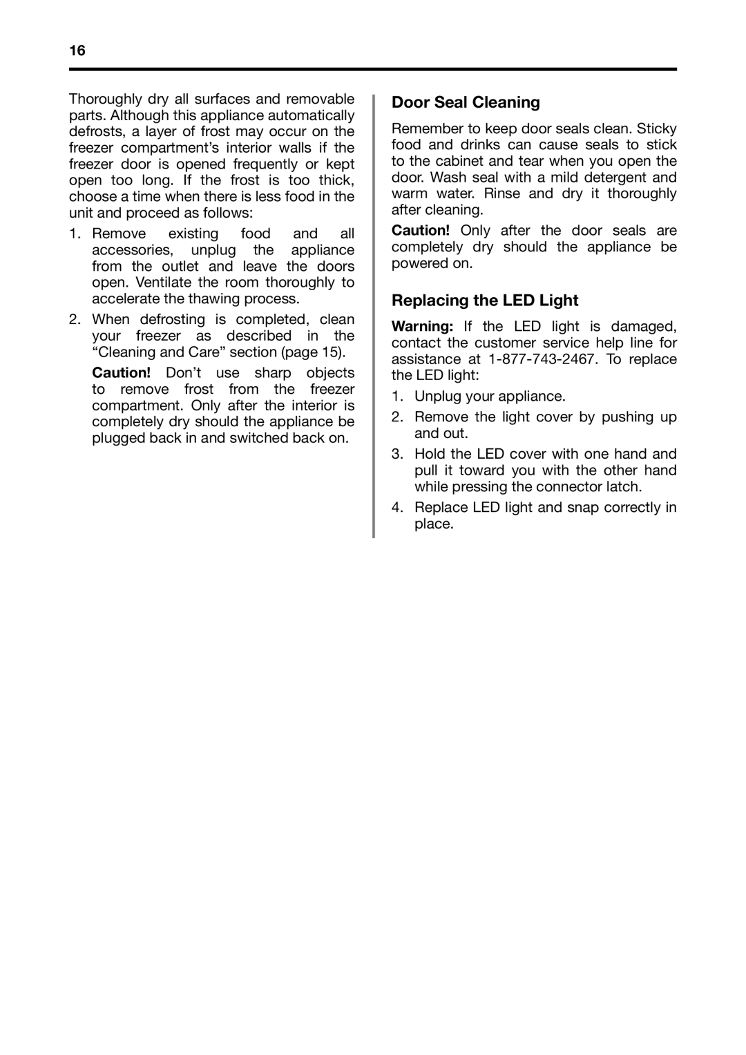 Fagor America BMF-200X manual Door Seal Cleaning, Replacing the LED Light 