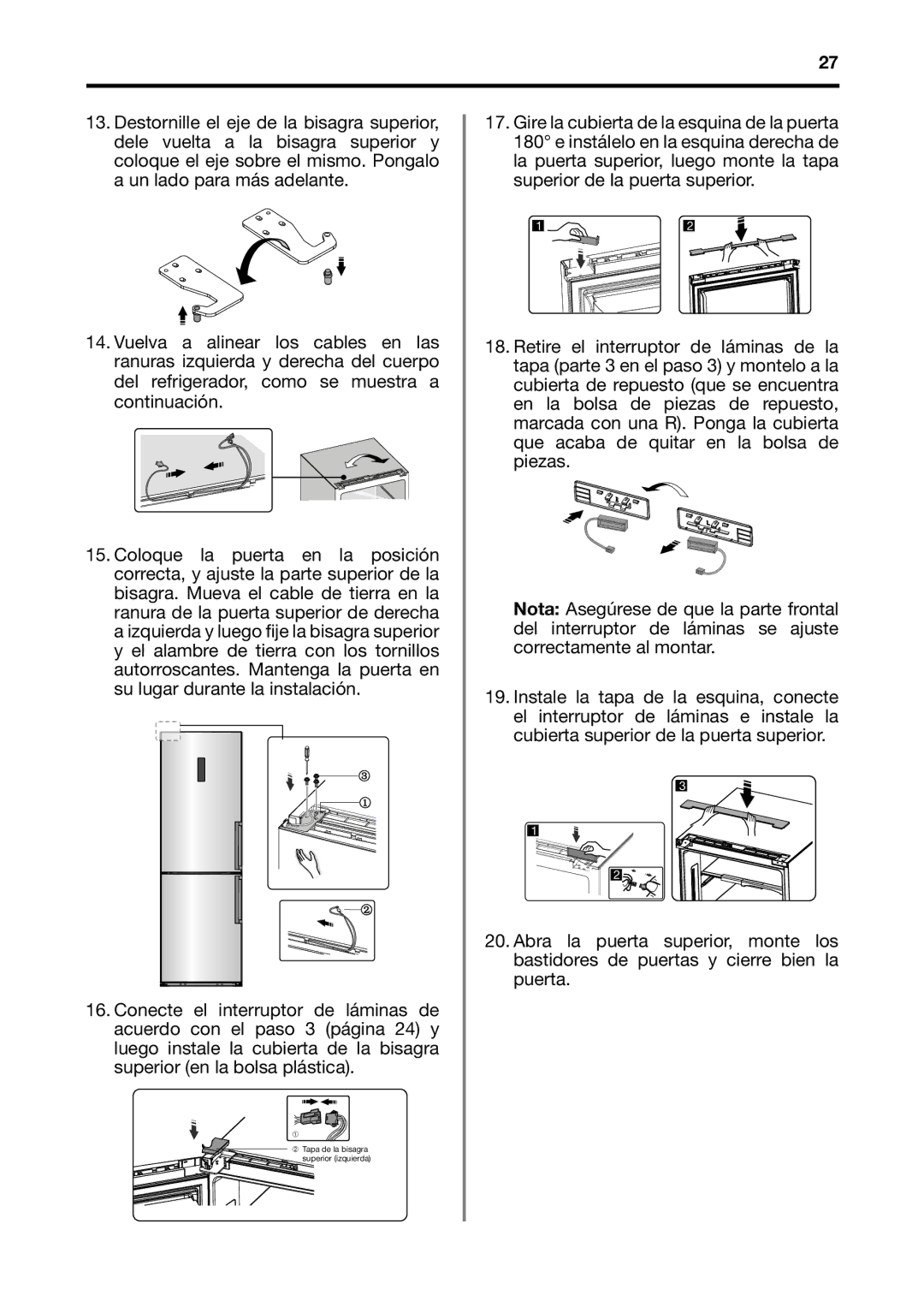 Fagor America BMF-200X manual ➁ Tapa de la bisagra superior izquierda 