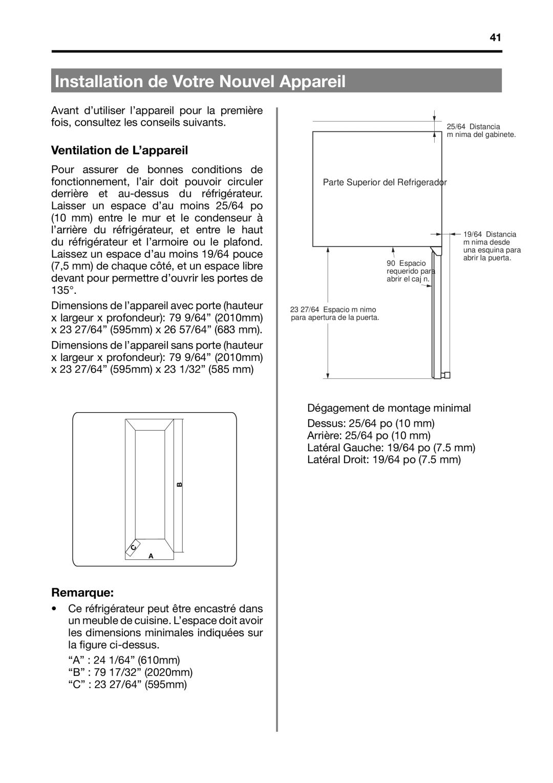 Fagor America BMF-200X manual Installation de Votre Nouvel Appareil, Ventilation de L’appareil, Remarque 