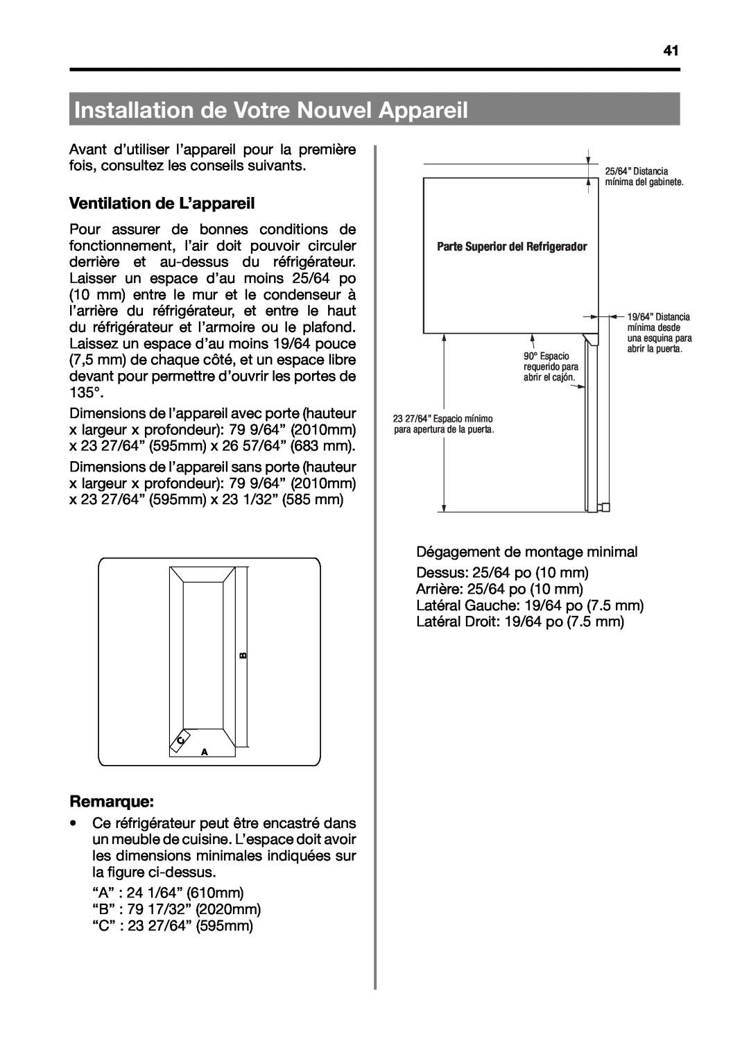 Fagor America BMF-200X manual Installation de Votre Nouvel Appareil, Ventilation de L’appareil, Remarque 