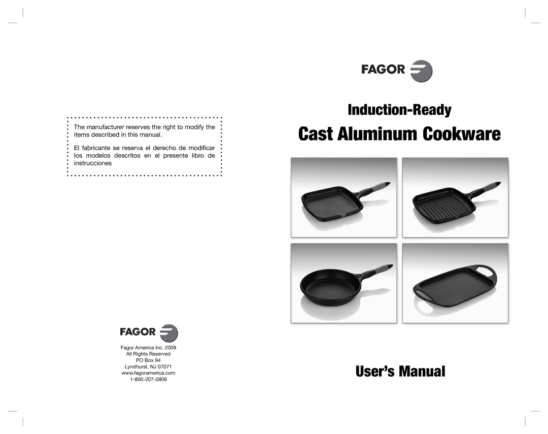 Fagor America Cast Aluminum Cookware user manual 