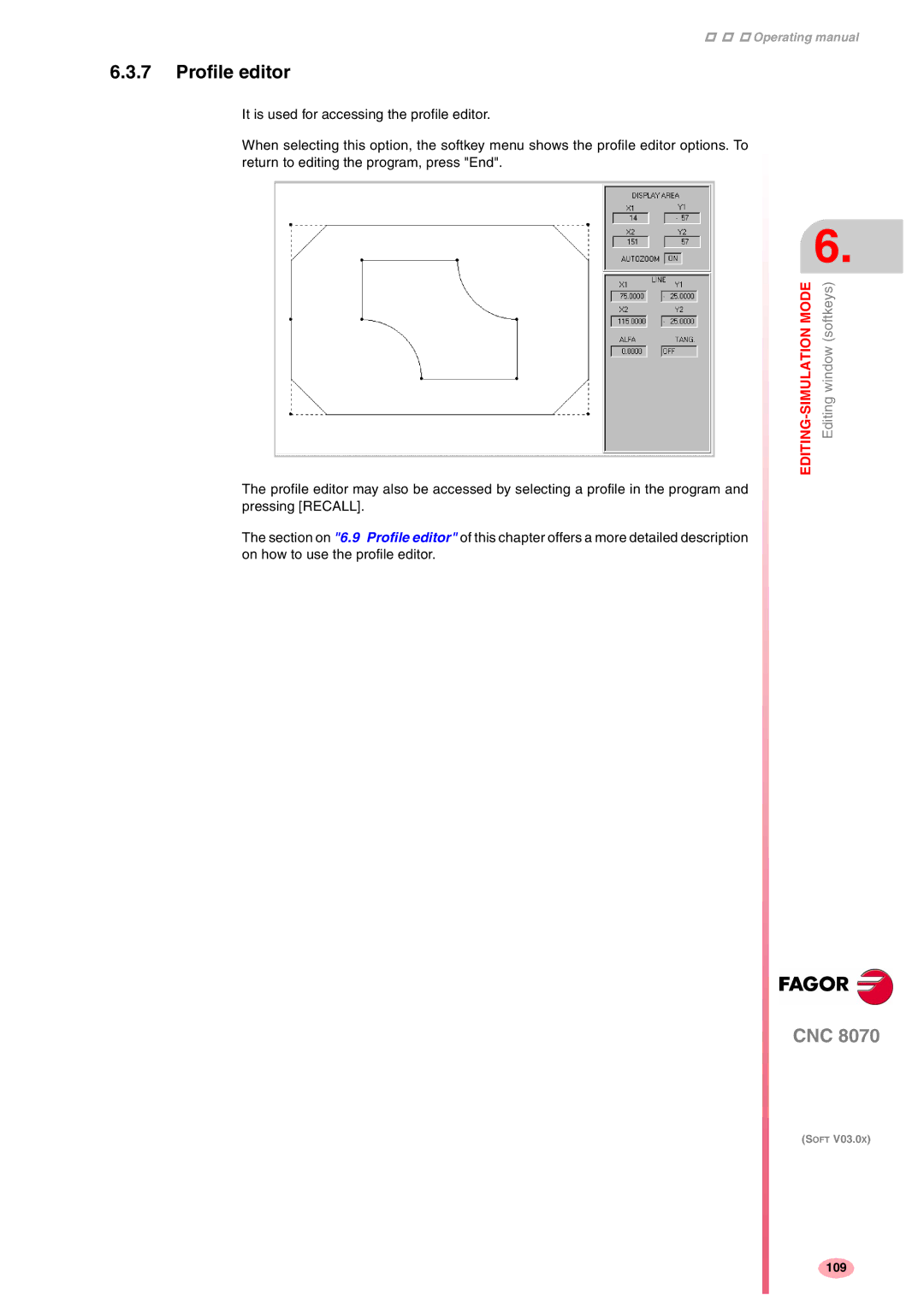 Fagor America CNC8070 manual Profile editor 