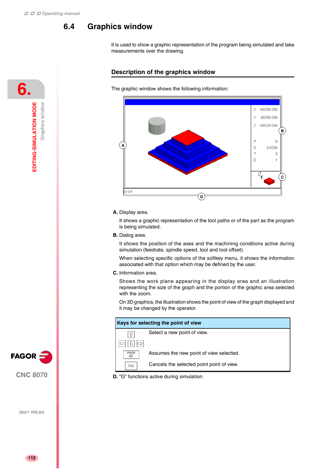 Fagor America CNC8070 manual Graphics window, Description of the graphics window 