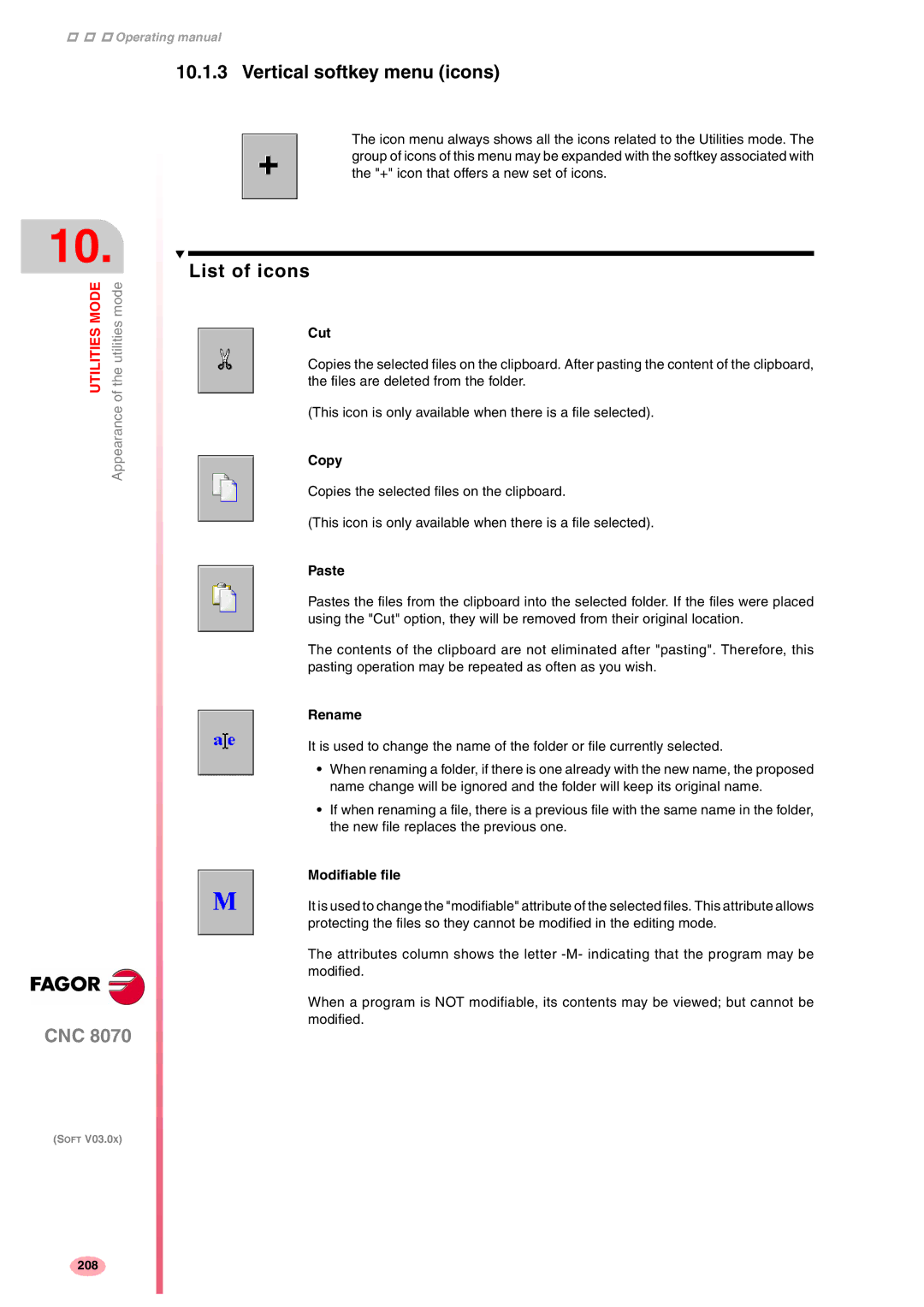 Fagor America CNC8070 manual List of icons 