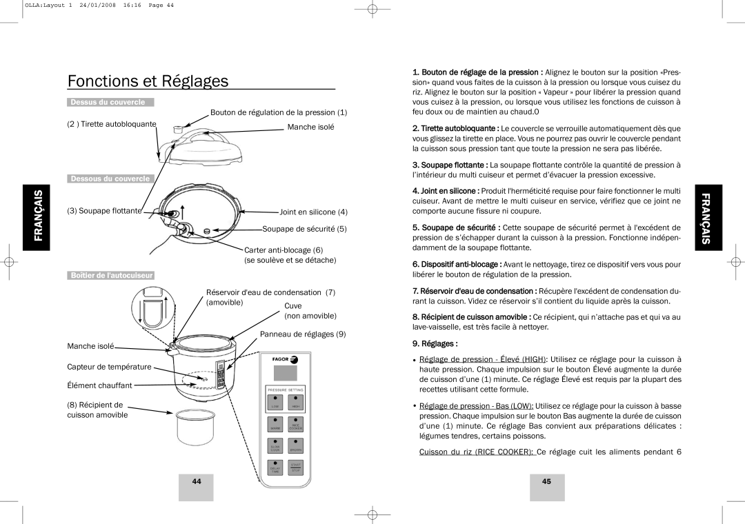 Fagor America Electric Multi-Cooker manual Fonctions et Réglages 