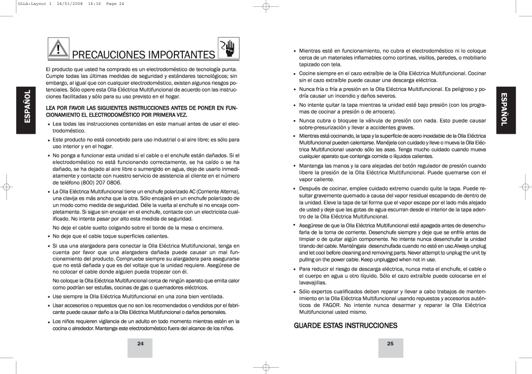 Fagor America Electric Multi-Cooker manual Precaucionesimportantes, Guarde Estas Instrucciones, Español 