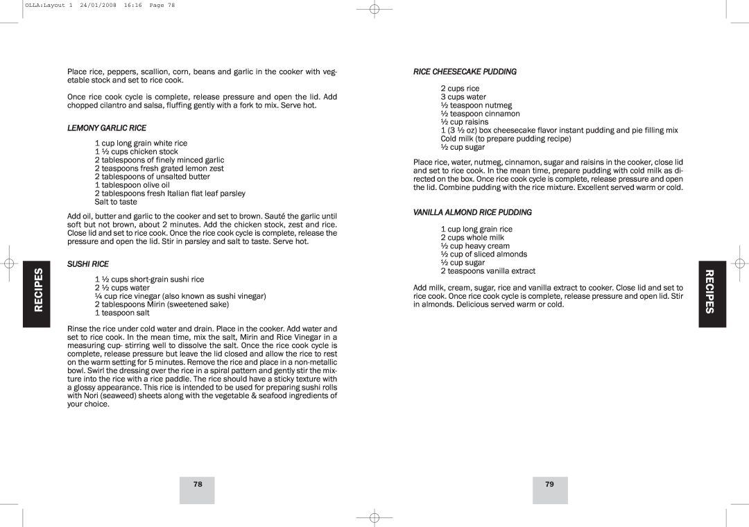 Fagor America Electric Multi-Cooker manual Recipes, Lemony Garlic Rice, Sushi Rice 