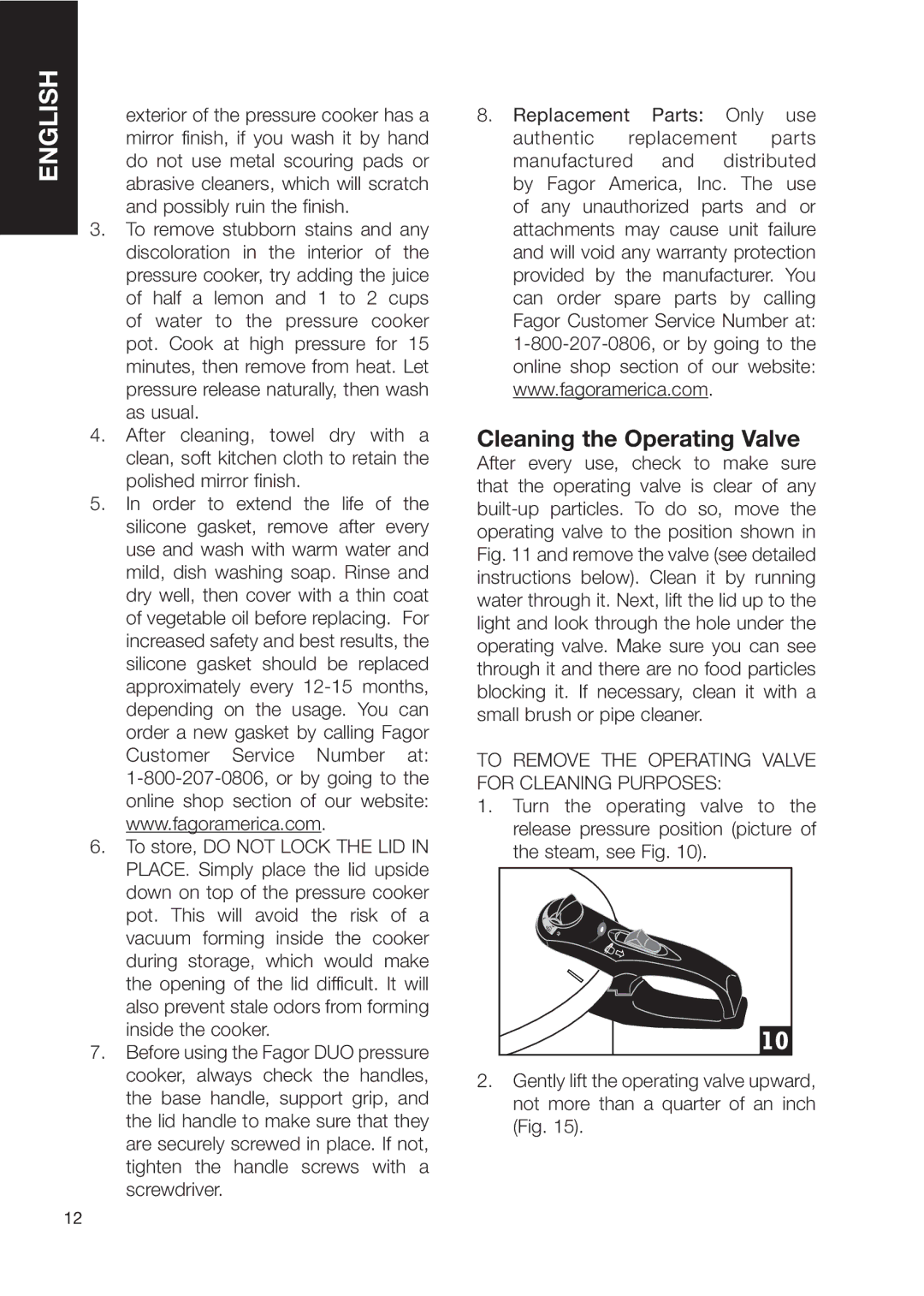 Fagor America Electric Pressure Cooker Cleaning the Operating Valve, To Remove the Operating Valve for Cleaning Purposes 