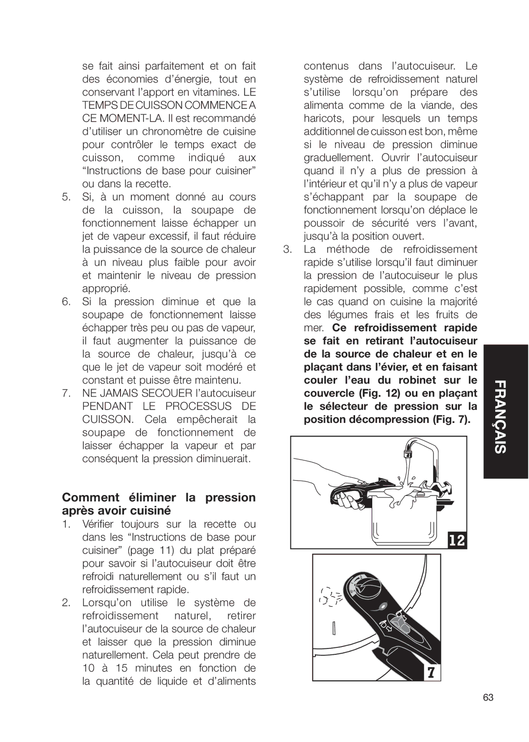 Fagor America Electric Pressure Cooker user manual Comment éliminer la pression après avoir cuisiné 