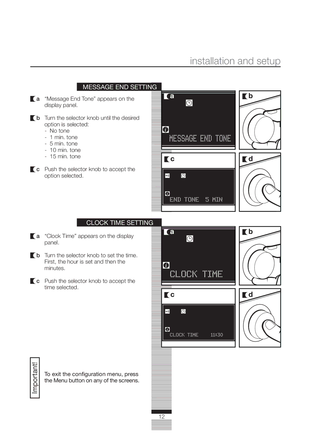 Fagor America FA-4812X manual Message END Setting, Clock Time Setting, Push the selector knob to accept the option selected 