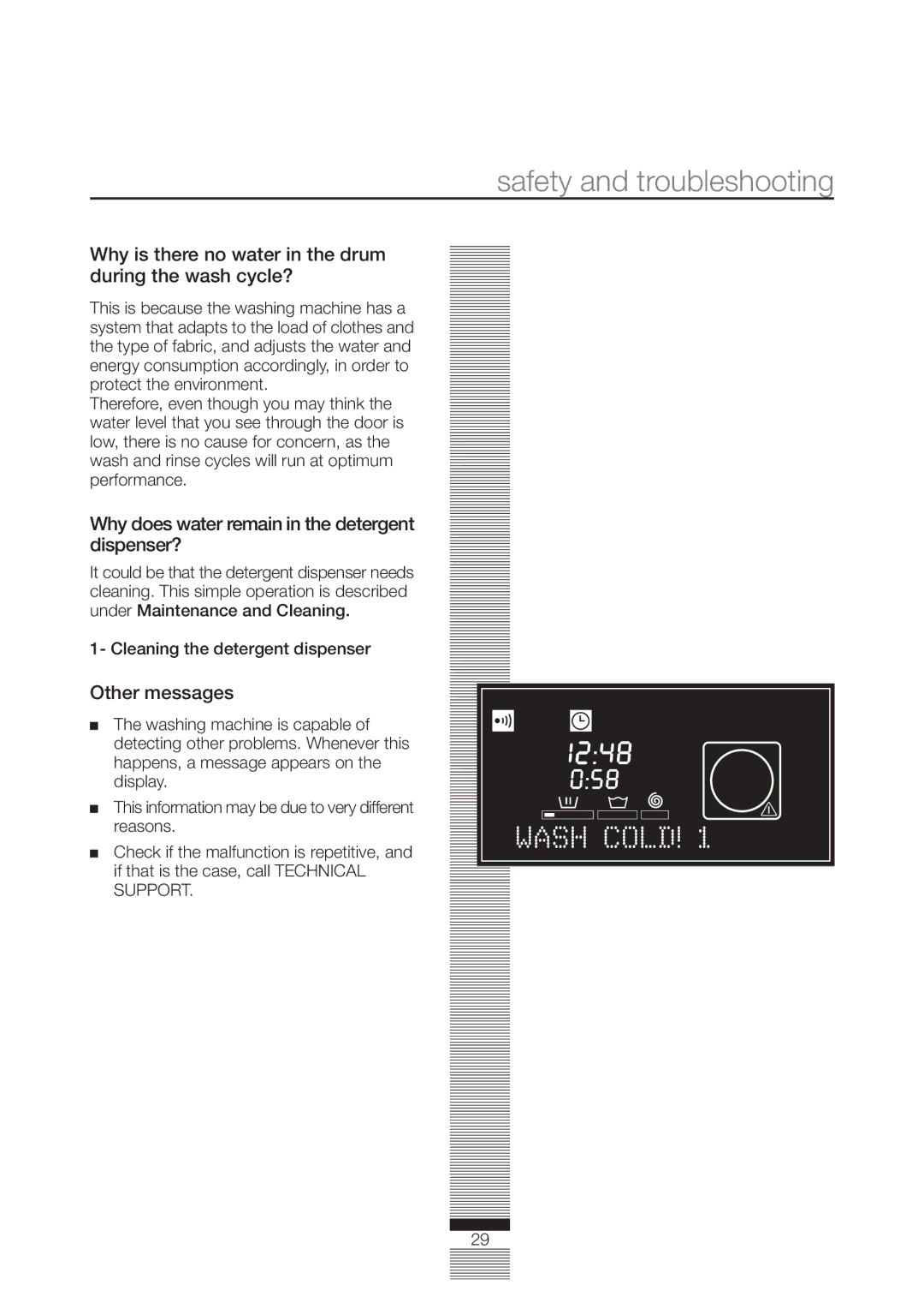 Fagor America FA-4812X manual Why is there no water in the drum during the wash cycle?, Other messages 