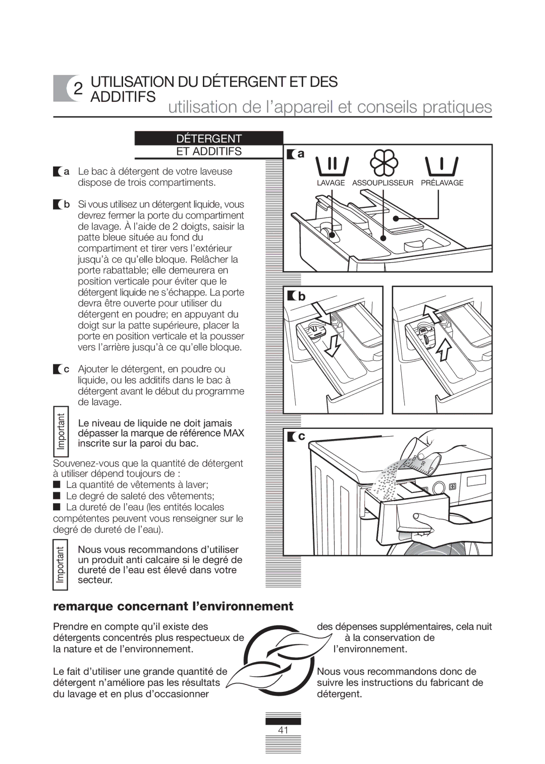 Fagor America FA-4812X manual Utilisationadditifs DU Détergent ET DES, ET Additifs, Inscrite sur la paroi du bac 