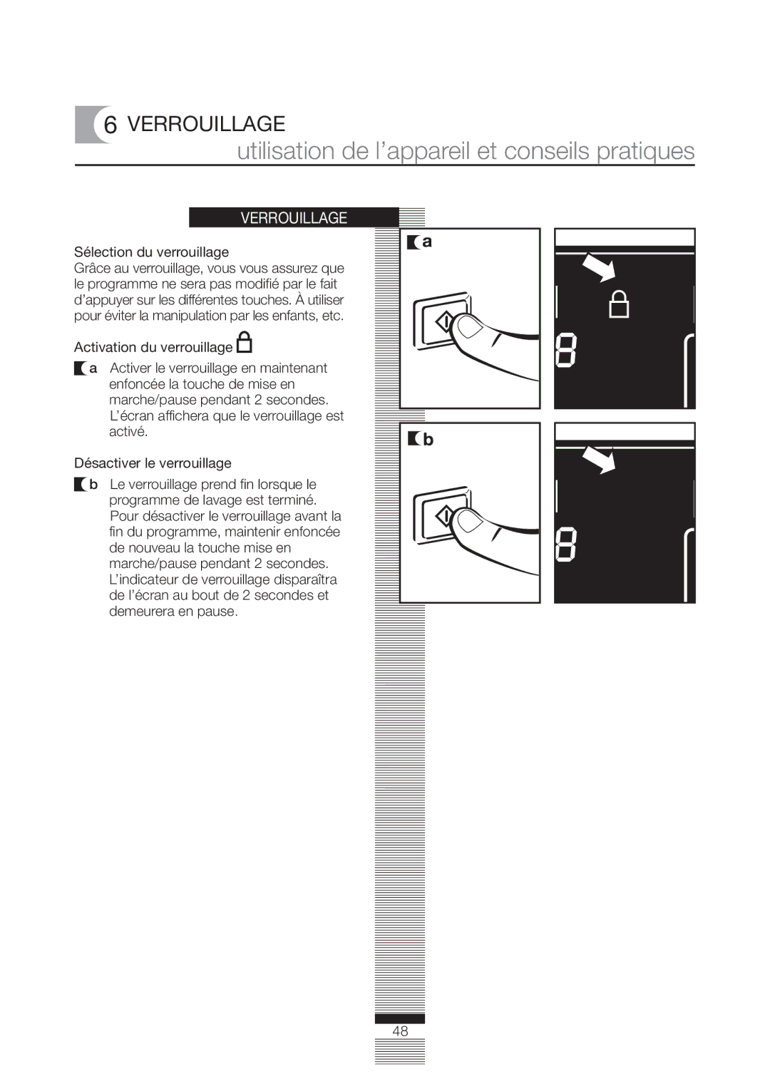 Fagor America FA-4812X manual Verrouillage, Sélection du verrouillage 