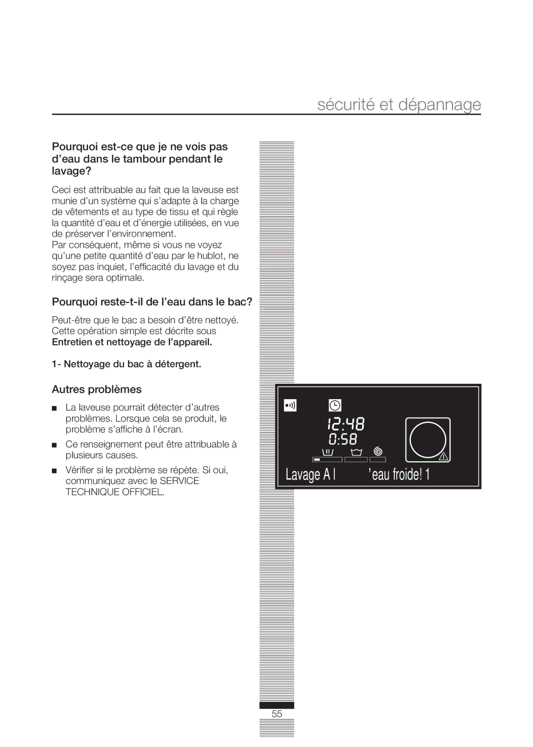 Fagor America FA-4812X manual Pourquoi reste-t-il de l’eau dans le bac?, Autres problèmes, Communiquez avec le Service 