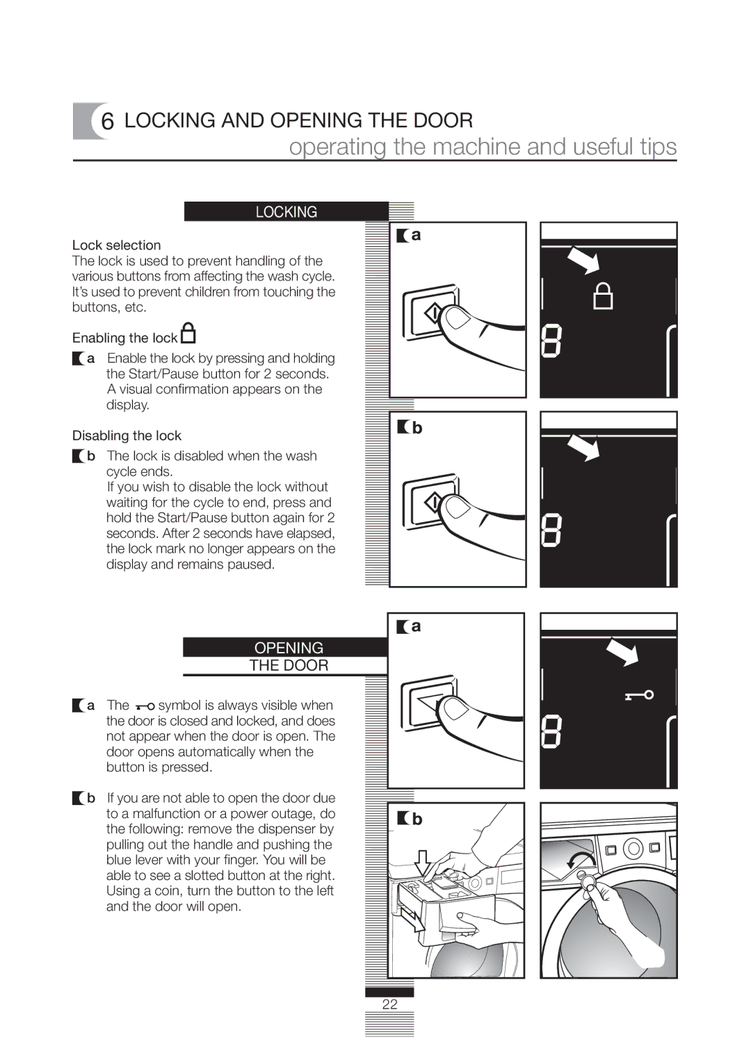 Fagor America FA-5812 X manual Locking and Opening the Door 