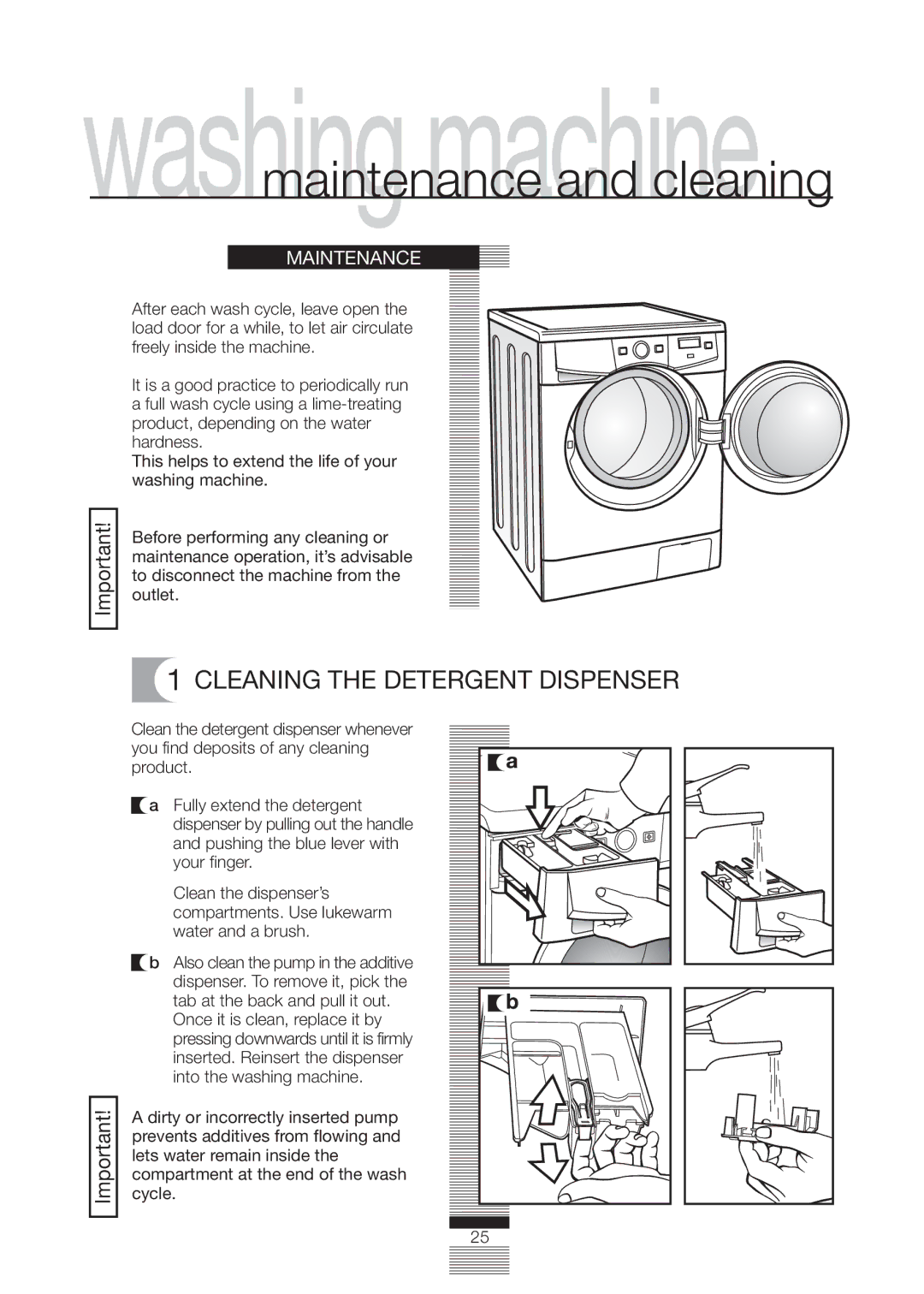 Fagor America FA-5812 X manual Cleaning the Detergent Dispenser, Maintenance 