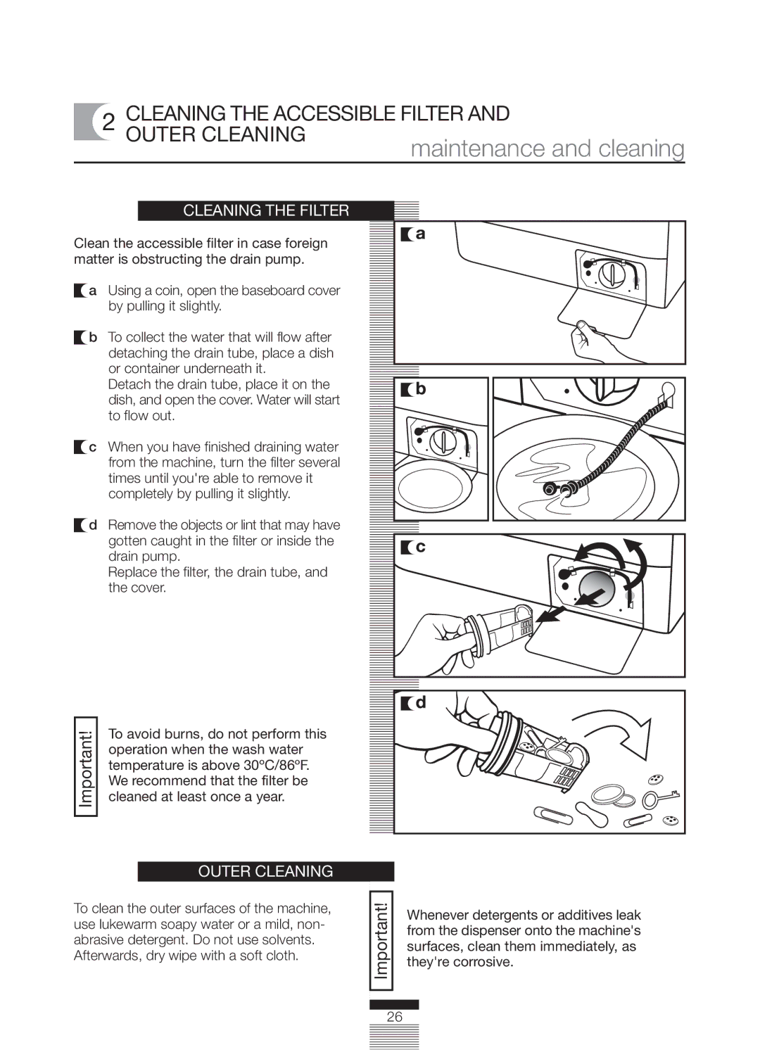 Fagor America FA-5812 X manual Cleaning the Accessible Filter and Outer Cleaning, Cleaning the Filter 