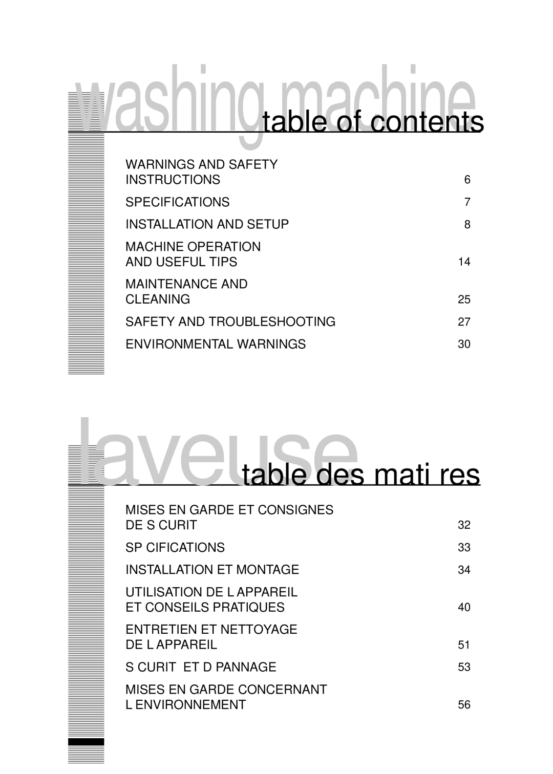 Fagor America FA-5812 X manual Laveusetable des matières 