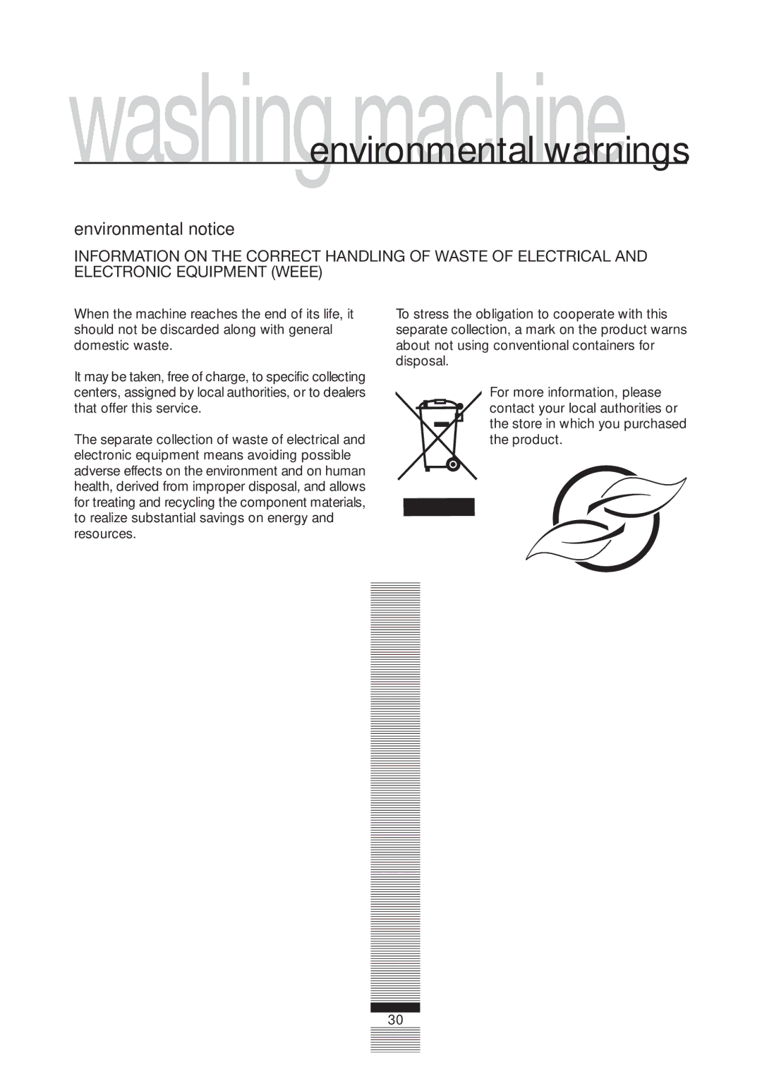 Fagor America FA-5812 X manual Washingenvironmentalmachinewarnings 