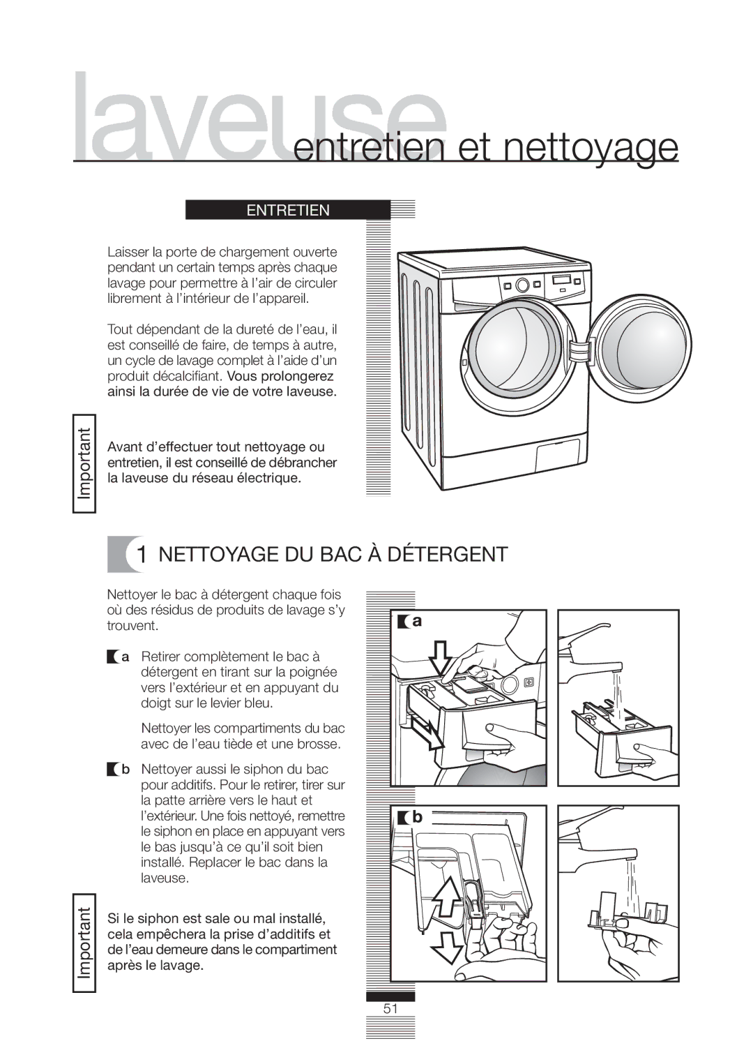 Fagor America FA-5812 X manual Nettoyage DU BAC À Détergent, Entretien 