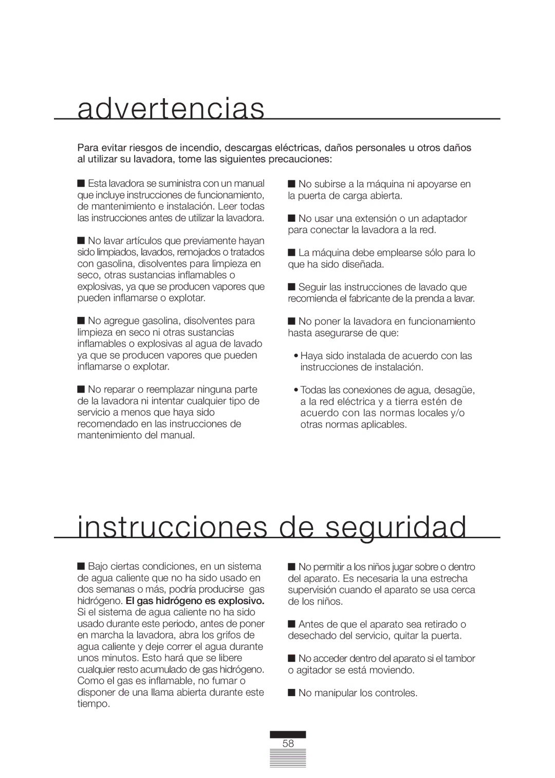 Fagor America FA-5812 X manual Advertencias, La máquina debe emplearse sólo para lo que ha sido diseñada 