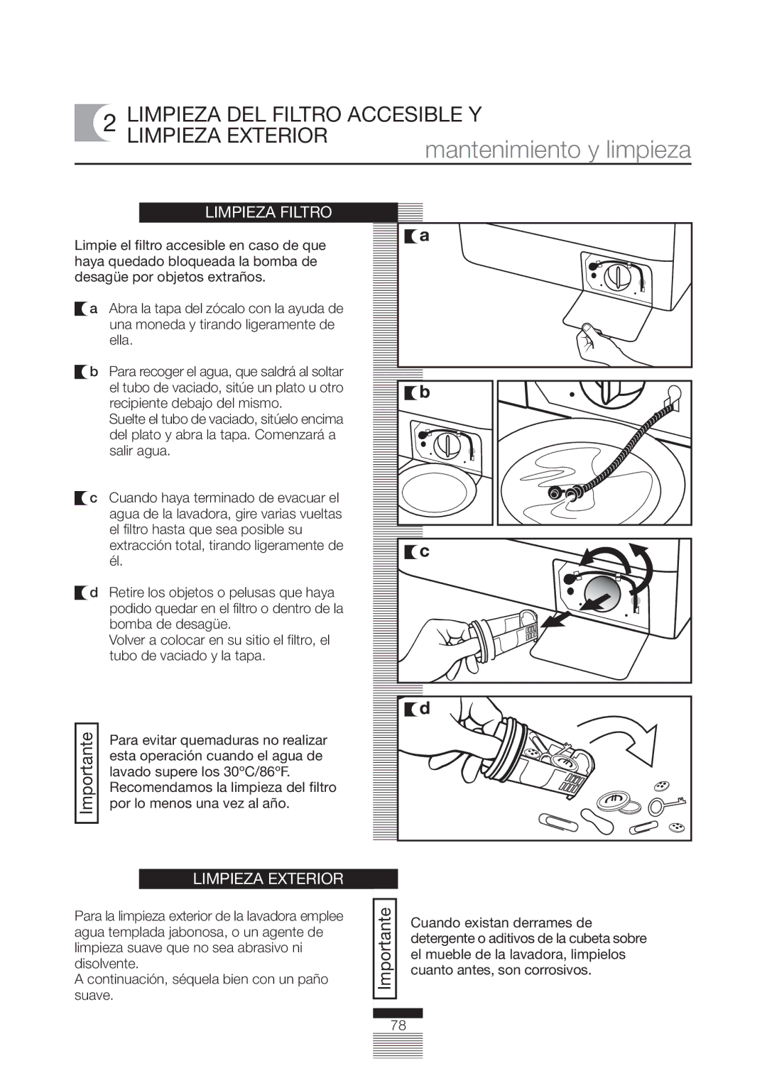 Fagor America FA-5812 X manual Limpieza DEL Filtro Accesible Y Limpieza Exterior, Limpieza Filtro 