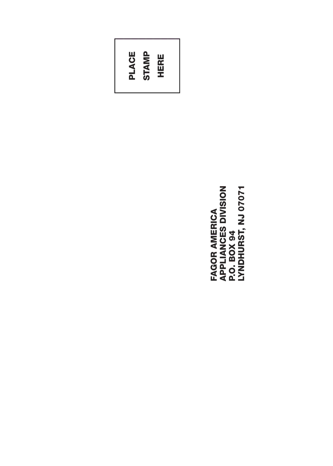 Fagor America FA-5812 X manual Place Stamp Here Fagor America Appliances Division 