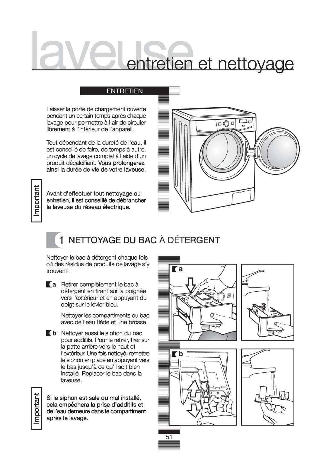 Fagor America FA-5812 X manual laveuseentretien et nettoyage, Nettoyage Du Bac À Détergent, Entretien 