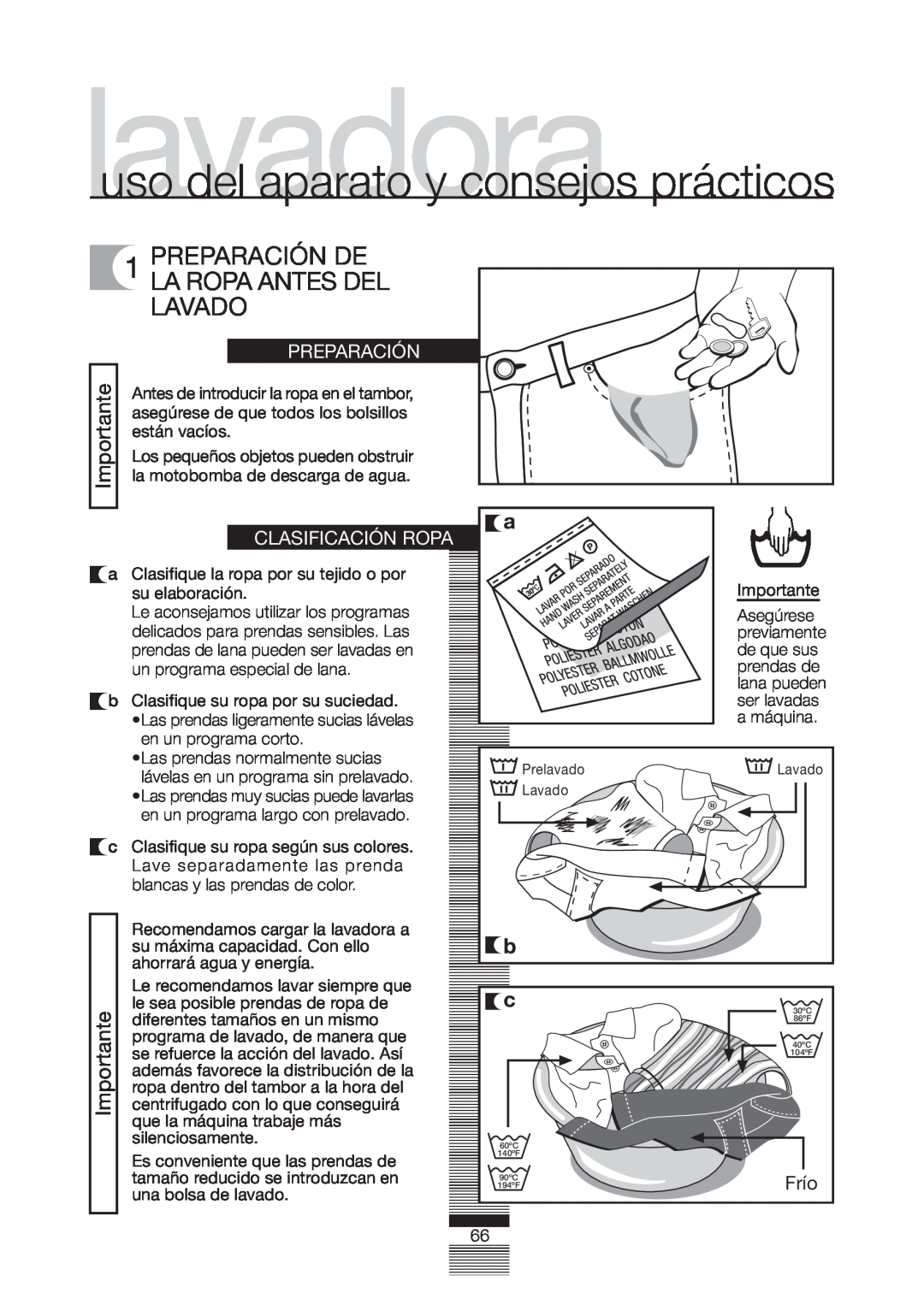 Fagor America FA-5812 X manual Preparación De La Ropa Antes Del Lavado, Clasificación Ropa 