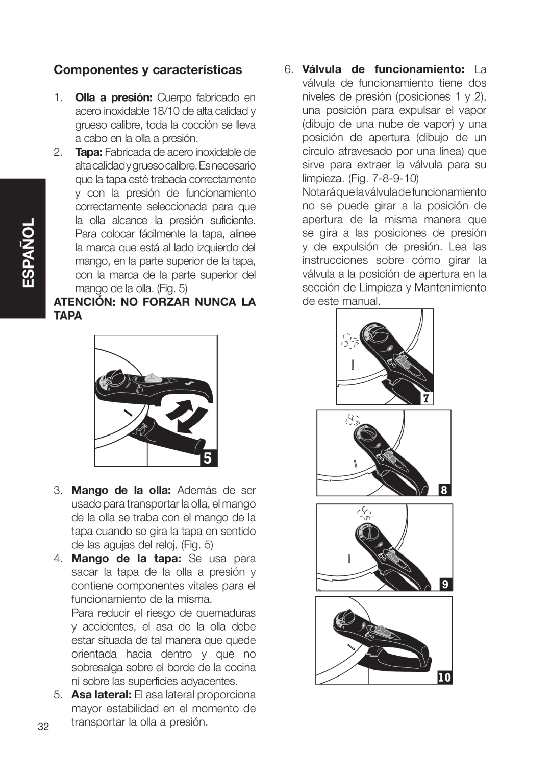 Fagor America fagor duo pressure cooker user manual Componentes y características 