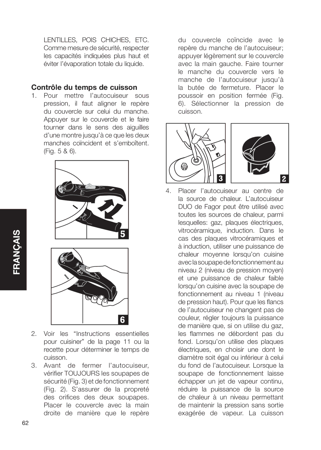 Fagor America fagor duo pressure cooker user manual Contrôle du temps de cuisson, Sélectionner la pression de cuisson 