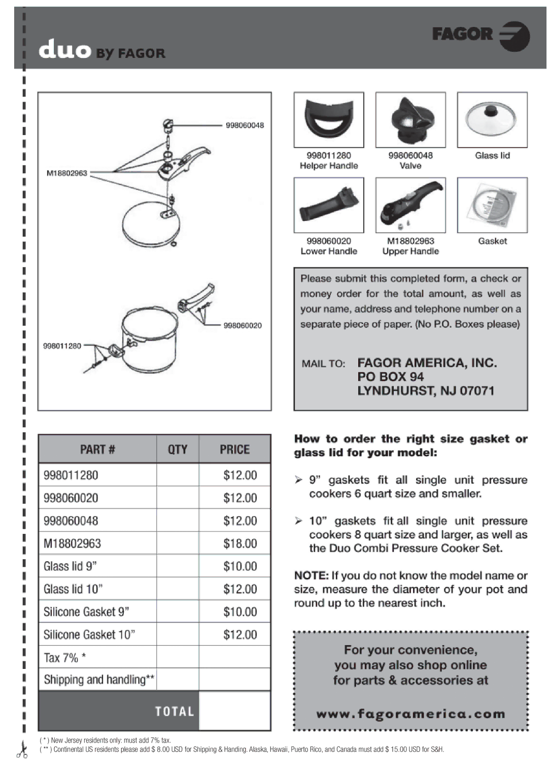 Fagor America fagor duo pressure cooker user manual 