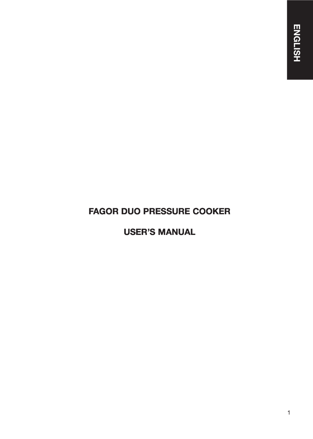 Fagor America fagor duo pressure cooker user manual English, Fagor Duo Pressure Cooker User’S Manual 