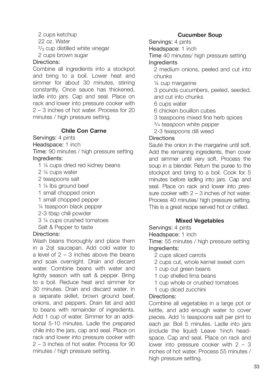 Fagor America Fagor Rapida Pressure Cooker user manual Chile Con Carne, Cucumber Soup, Mixed Vegetables 