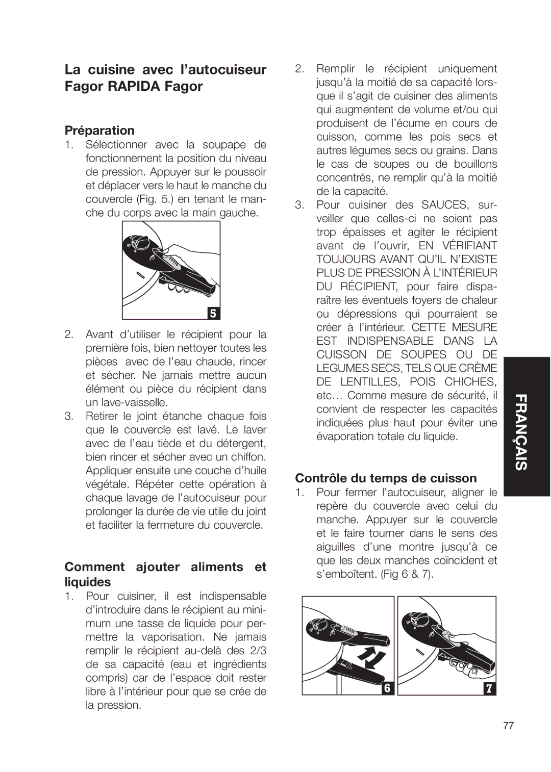 Fagor America Fagor Rapida Pressure Cooker user manual La cuisine avec l’autocuiseur Fagor Rapida Fagor, Préparation 