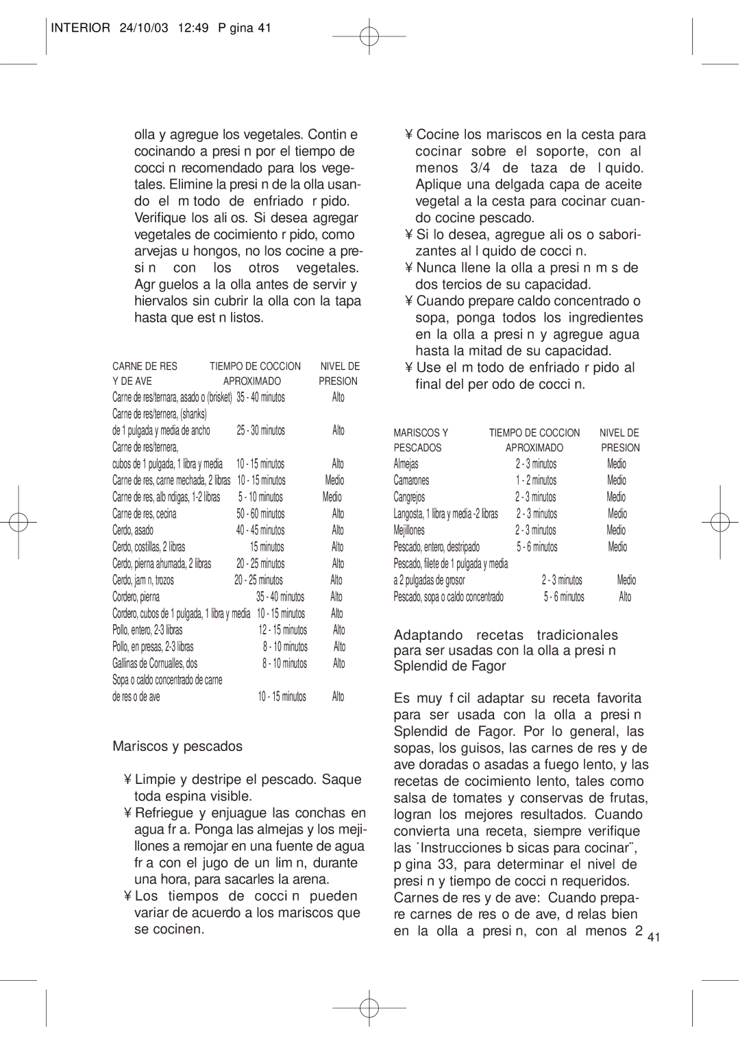 Fagor America FAGOR SPLENDID PRESSURE COOKER user manual Mariscos y pescados 