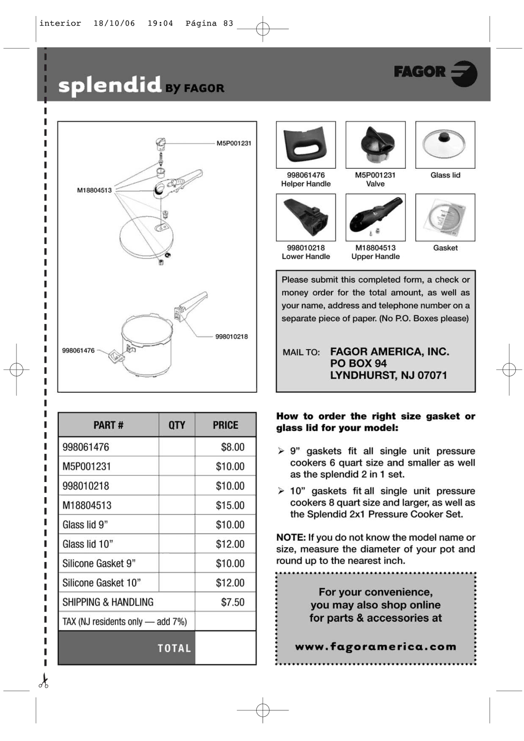 Fagor America FAGOR SPLENDID PRESSURE COOKER user manual Interior 18/10/06 1904 Página 