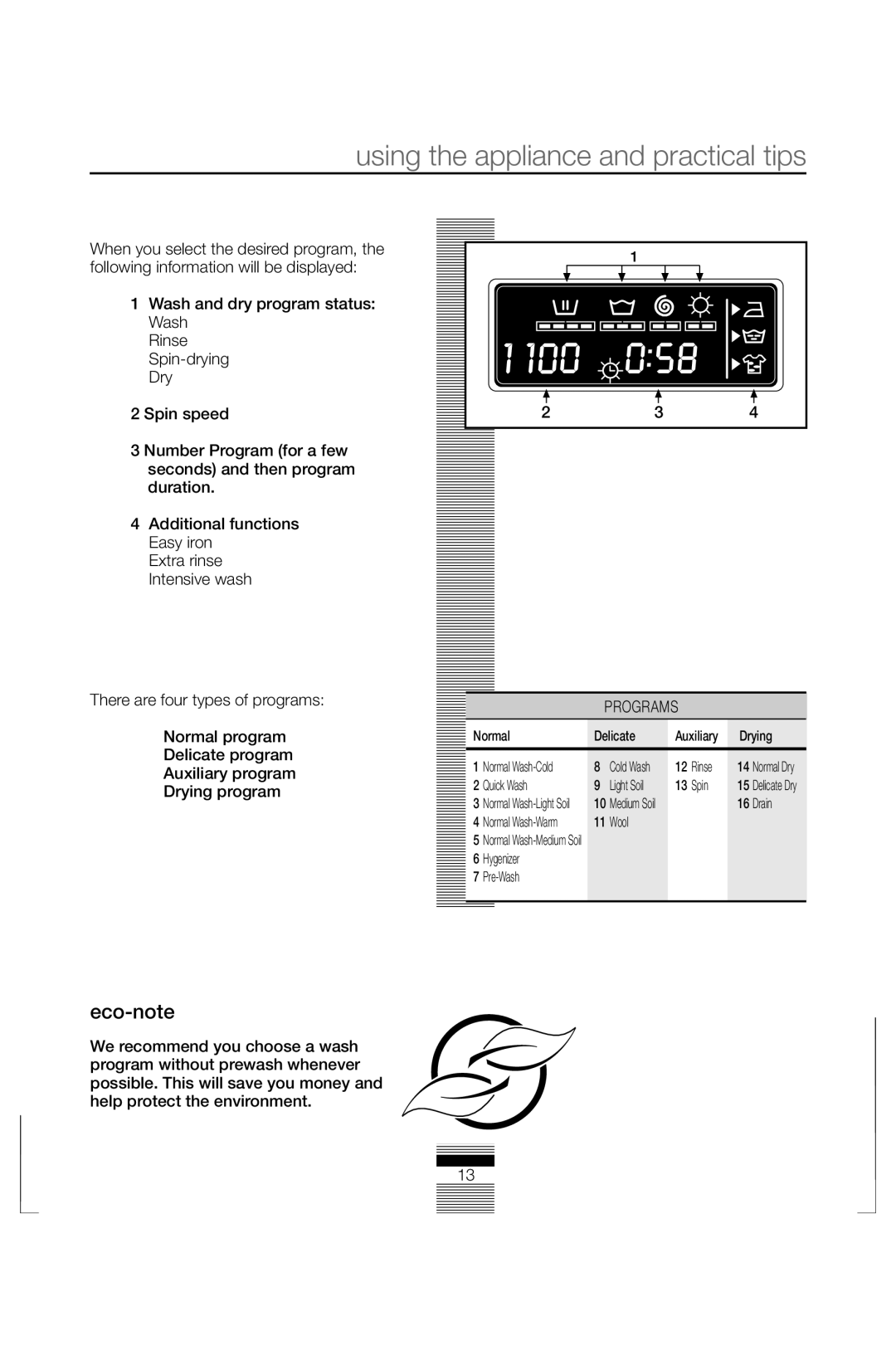 Fagor America FAS 3612 operation manual Programs 