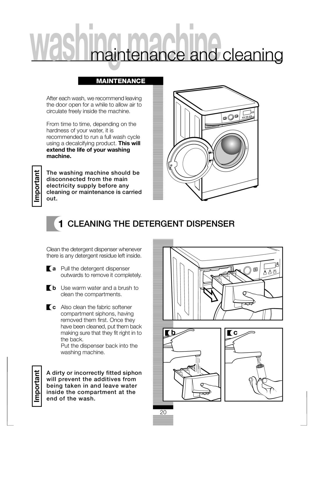 Fagor America FAS 3612 operation manual Cleaning the Detergent Dispenser, Maintenance 