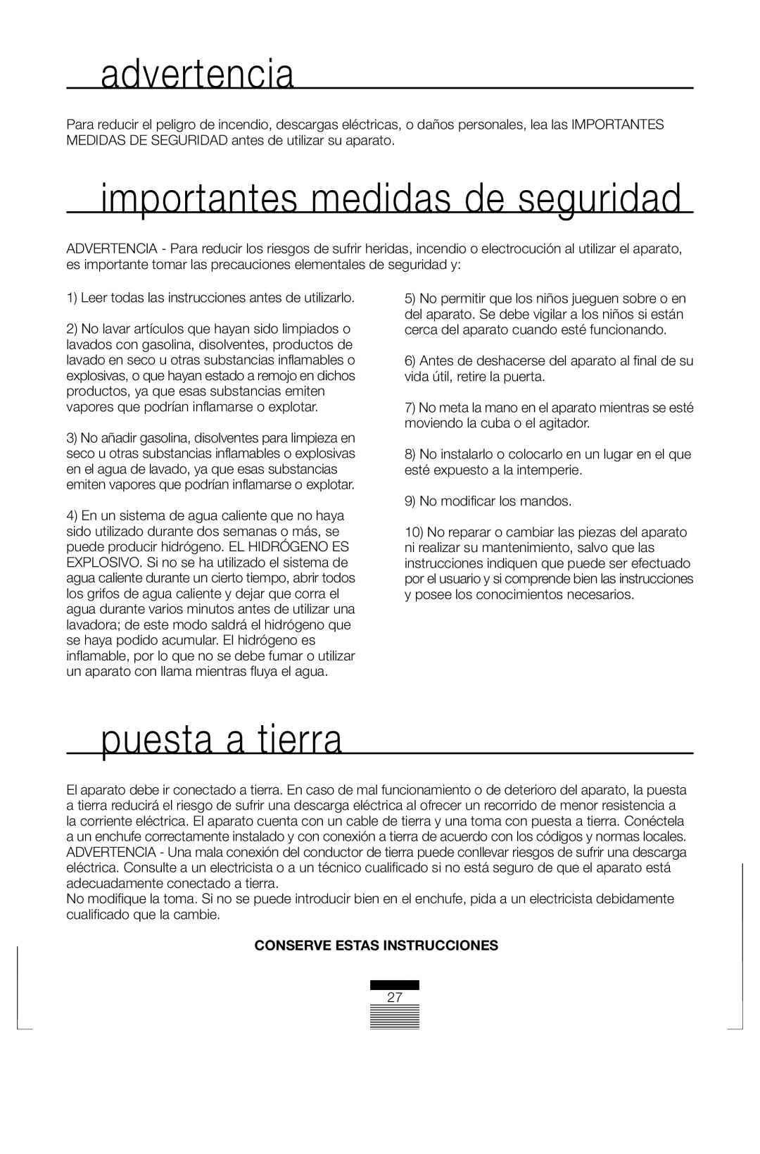 Fagor America FAS 3612 operation manual Advertencia 