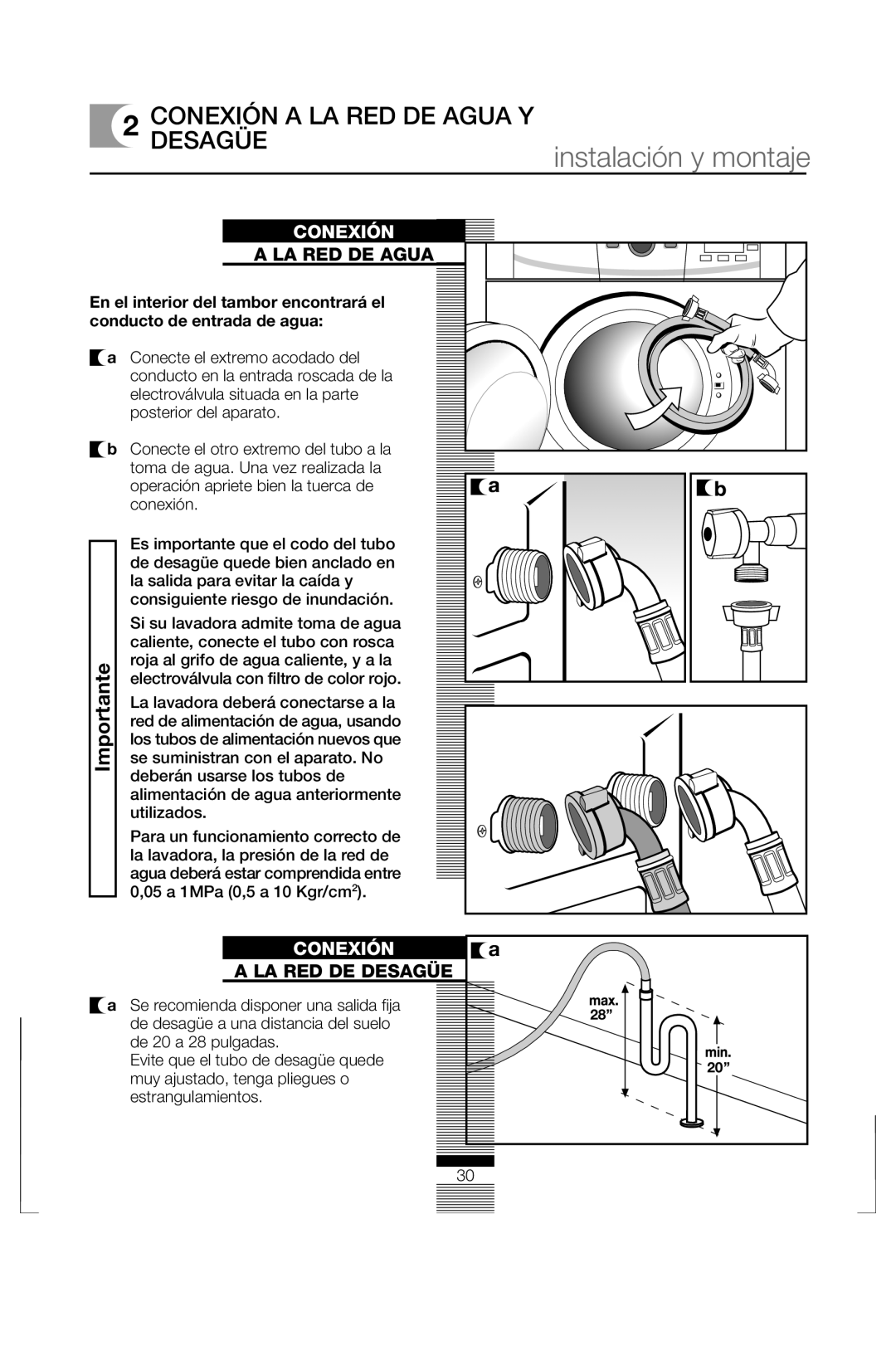 Fagor America FAS 3612 operation manual Instalación y montaje, Conexióndesagüe a LA RED DE Agua Y, LA RED DE Desagüe 