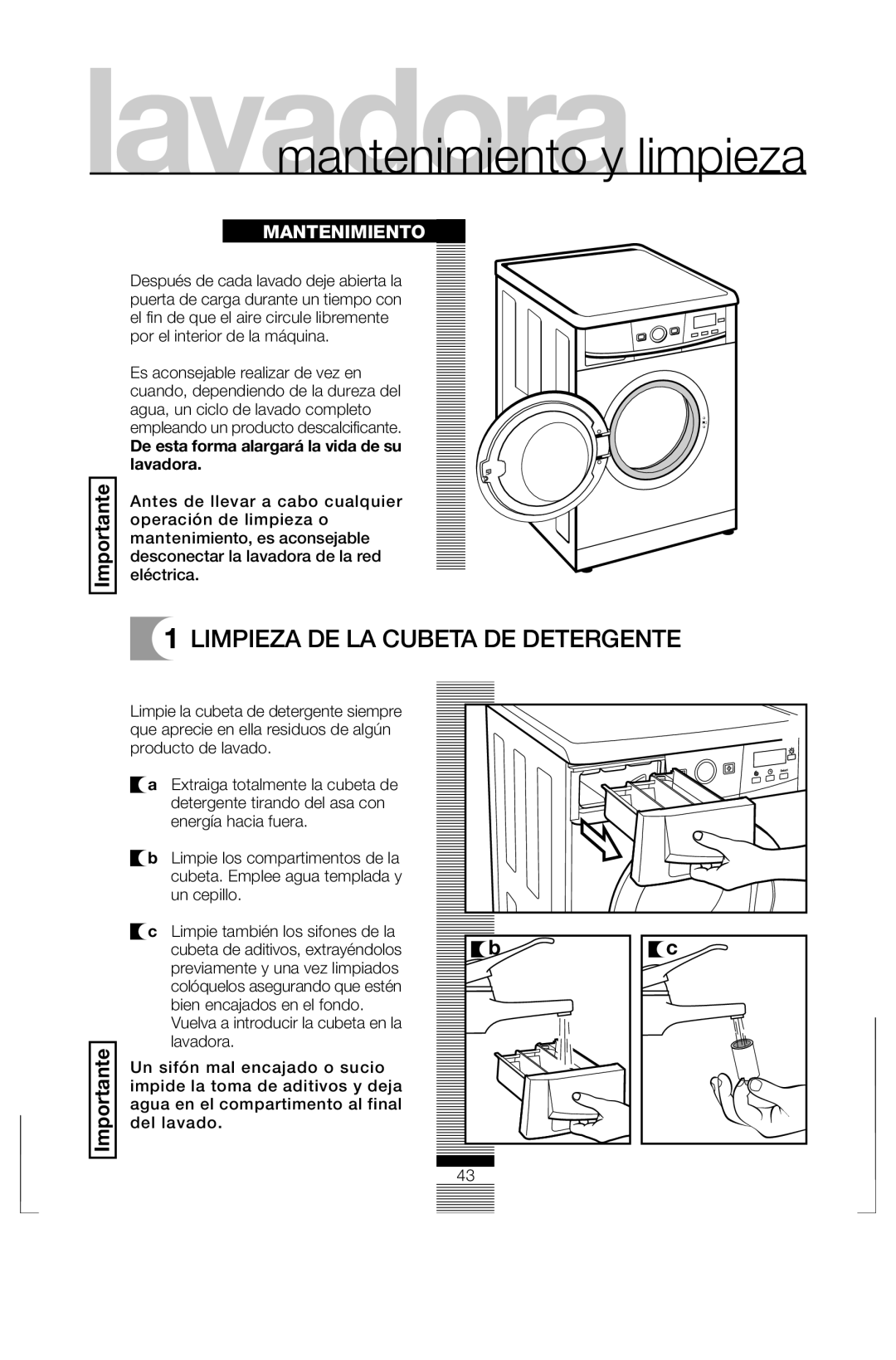 Fagor America FAS 3612 operation manual Limpieza DE LA Cubeta DE Detergente, Mantenimiento 