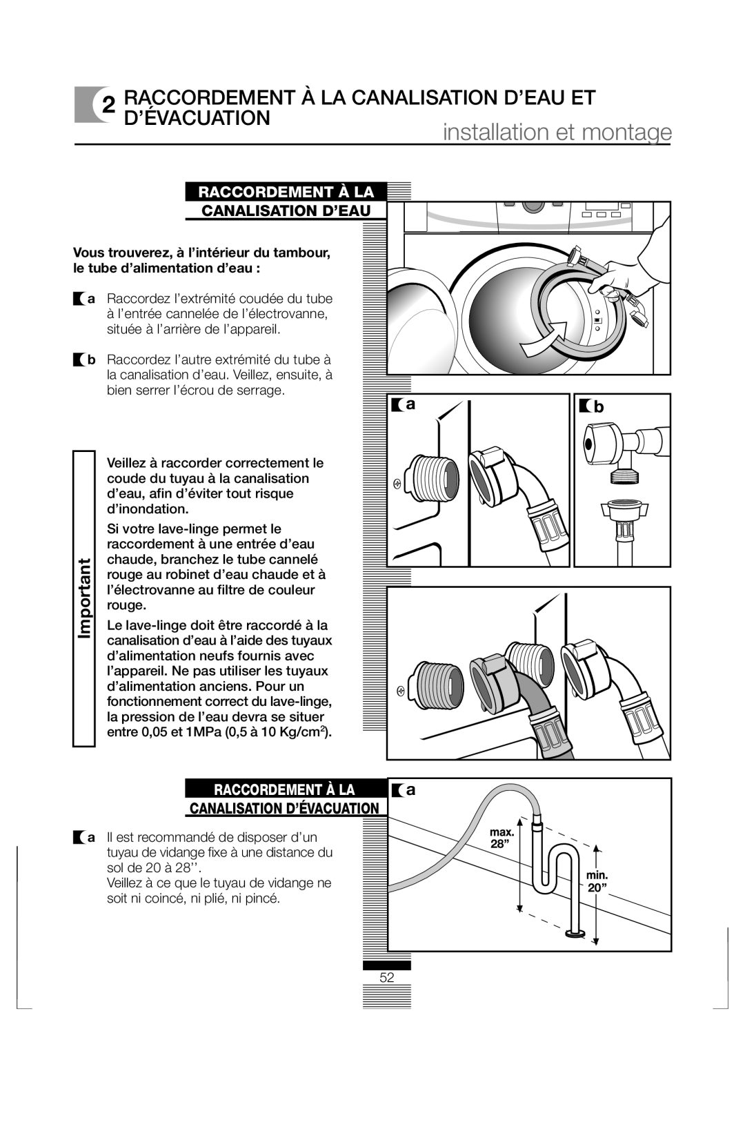 Fagor America FAS 3612 operation manual Raccordement À LA, Canalisation D’EAU 