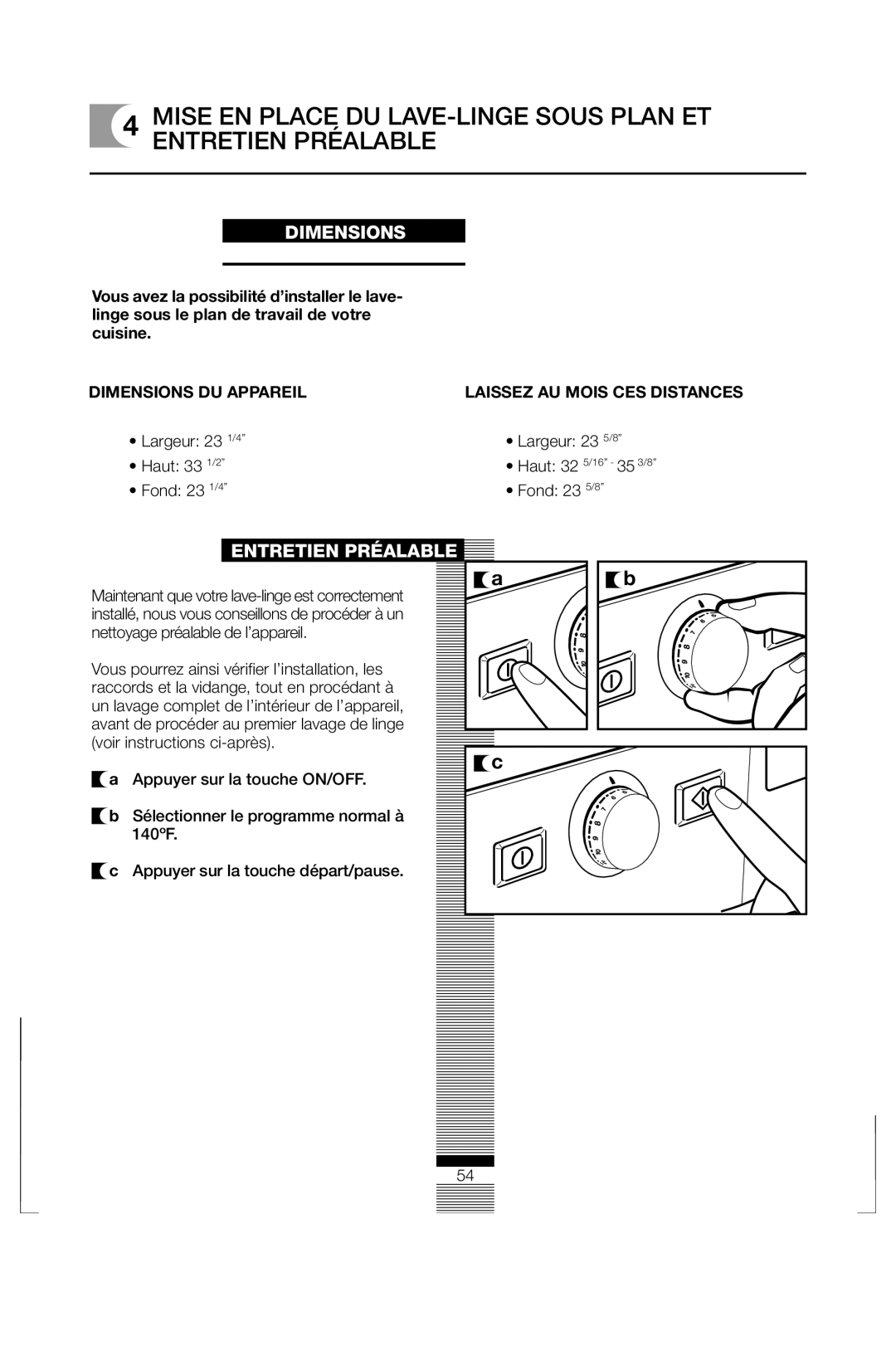 Fagor America FAS 3612 operation manual Mise EN Place DU LAVE-LINGE Sous Plan ET Entretien Préalable 