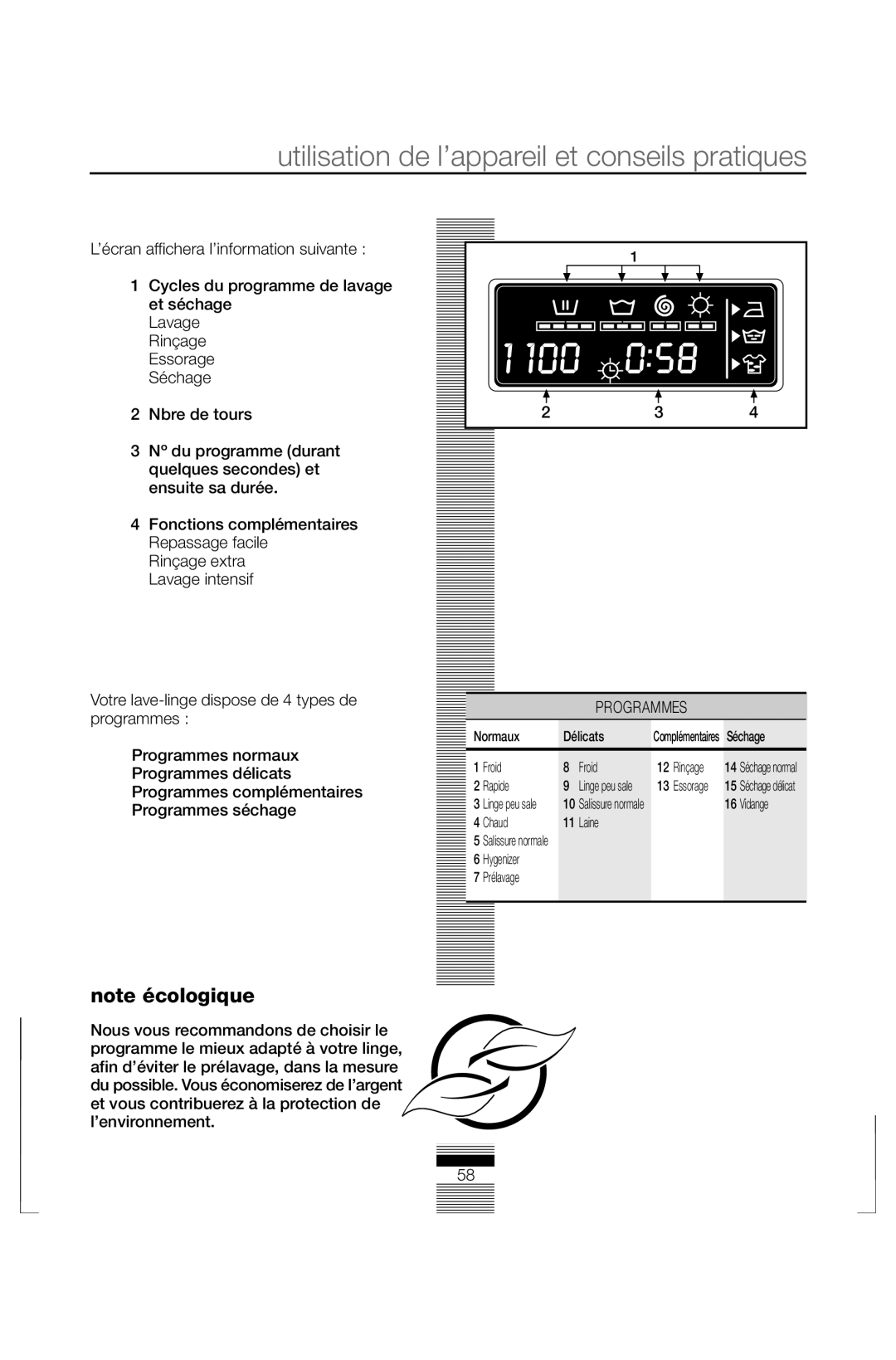 Fagor America FAS 3612 operation manual Programmes 