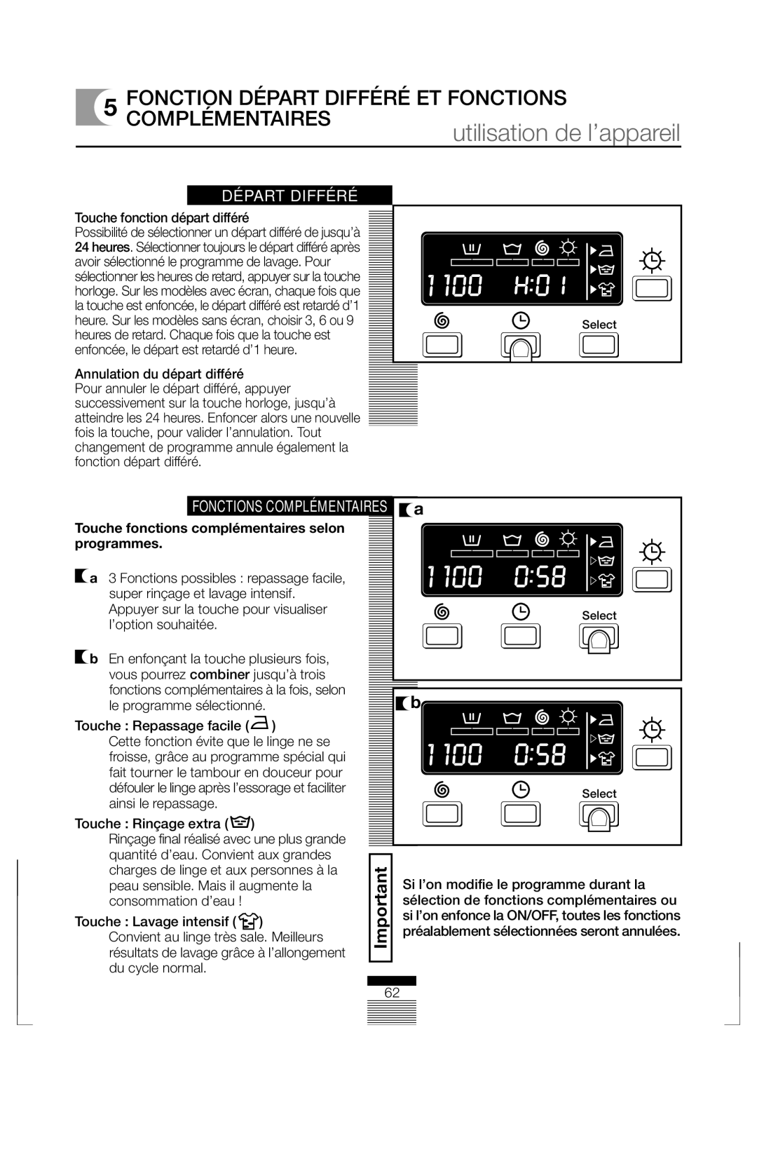 Fagor America FAS 3612 Fonction Départ Différé ET Fonctions Complémentaires, Touche fonction départ différé 