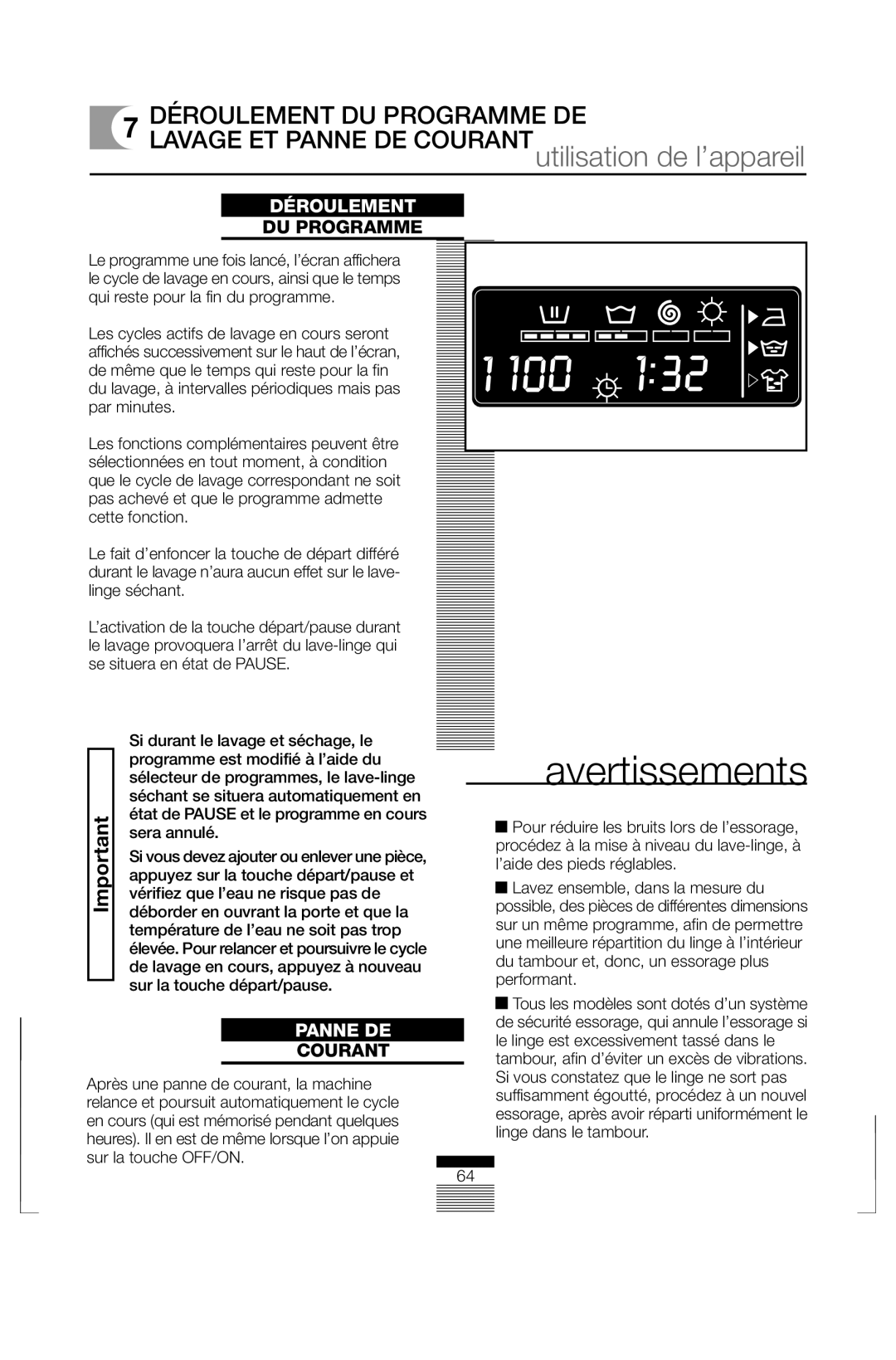 Fagor America FAS 3612 operation manual Déroulement DU Programme DE, Panne DE, Courant 