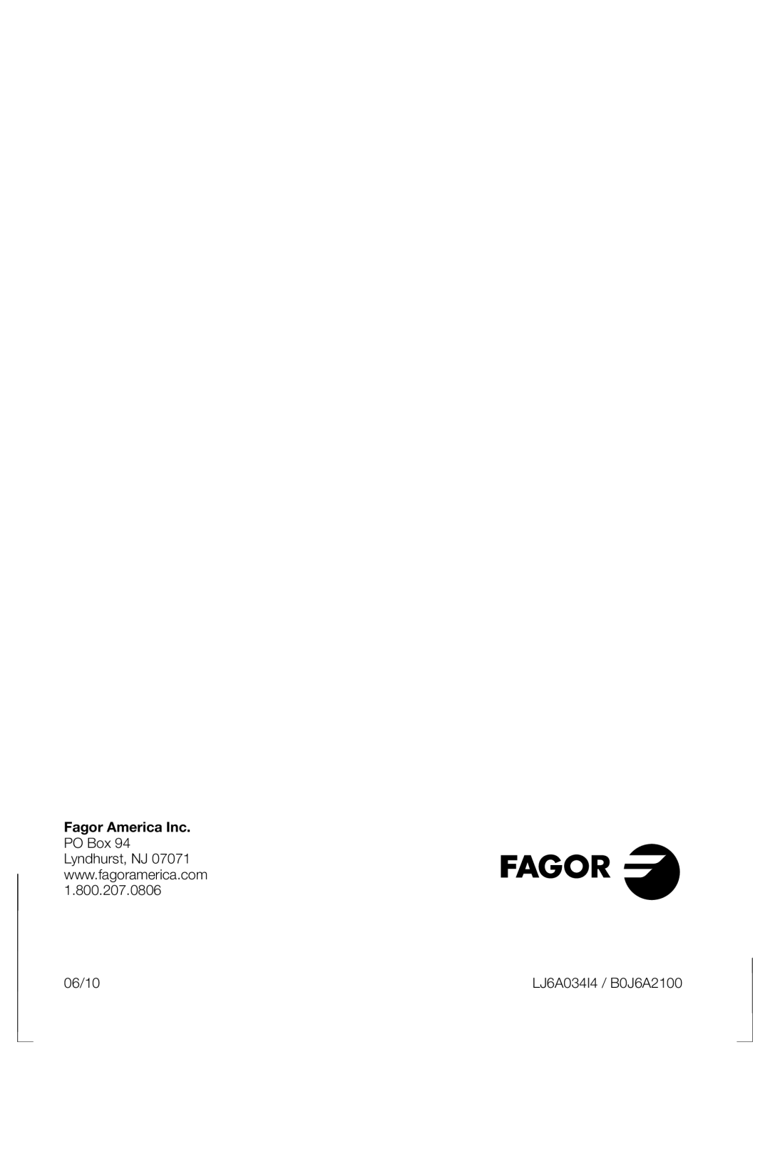 Fagor America FAS 3612 operation manual 06/10 