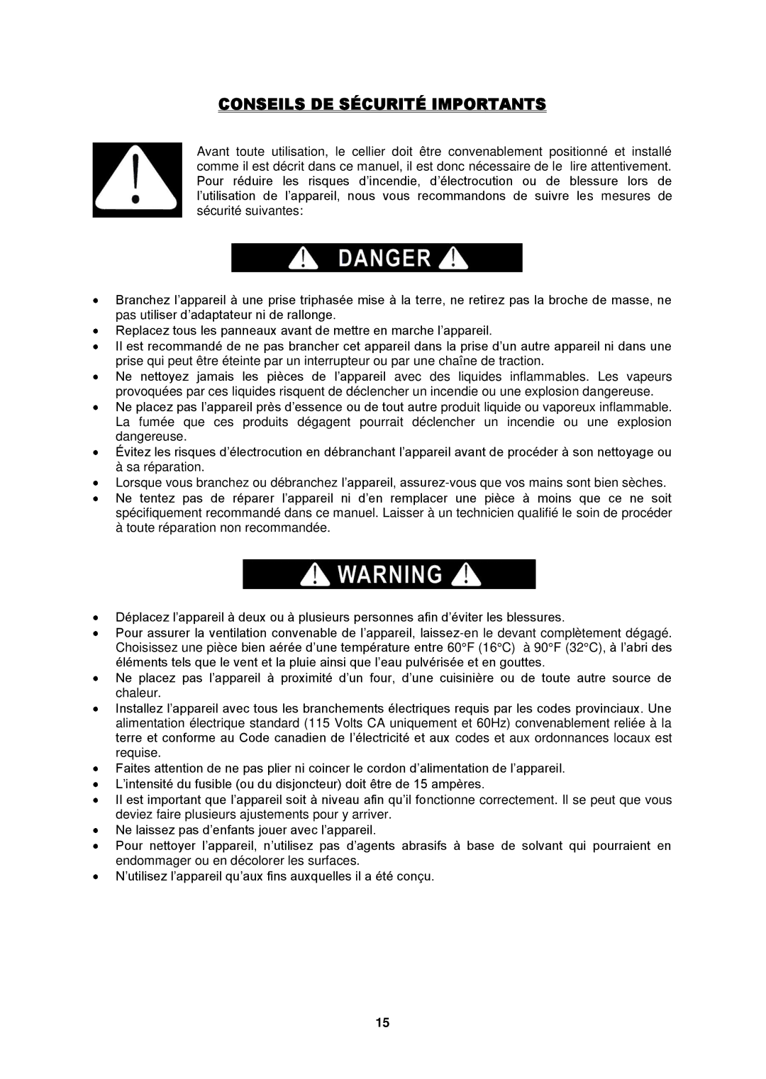 Fagor America FSV-144US instruction manual Conseils DE Sécurité Importants 